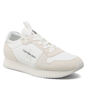Sneakersy Calvin Klein Jeans - Runner Sock Laceup Ny-Lth YM0YM00553 White/Ivory 0K7.