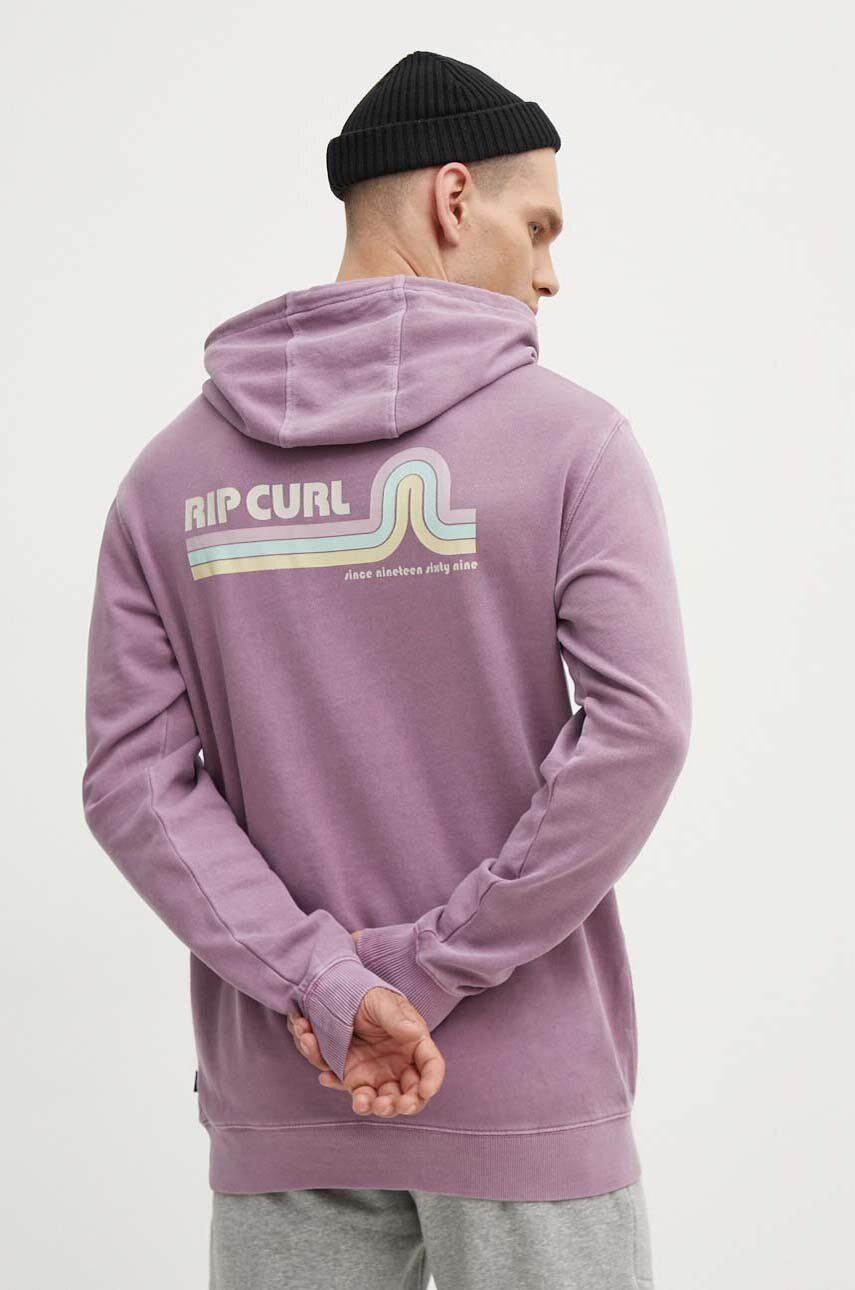 Bavlnená mikina Rip Curl pánska, fialová farba, s kapucňou, s potlačou.