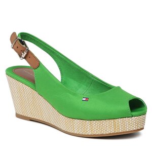 Sandále Tommy Hilfiger - Iconic Elba Sling Back Wedge FW0FW04788 Galvanic Green LXM.