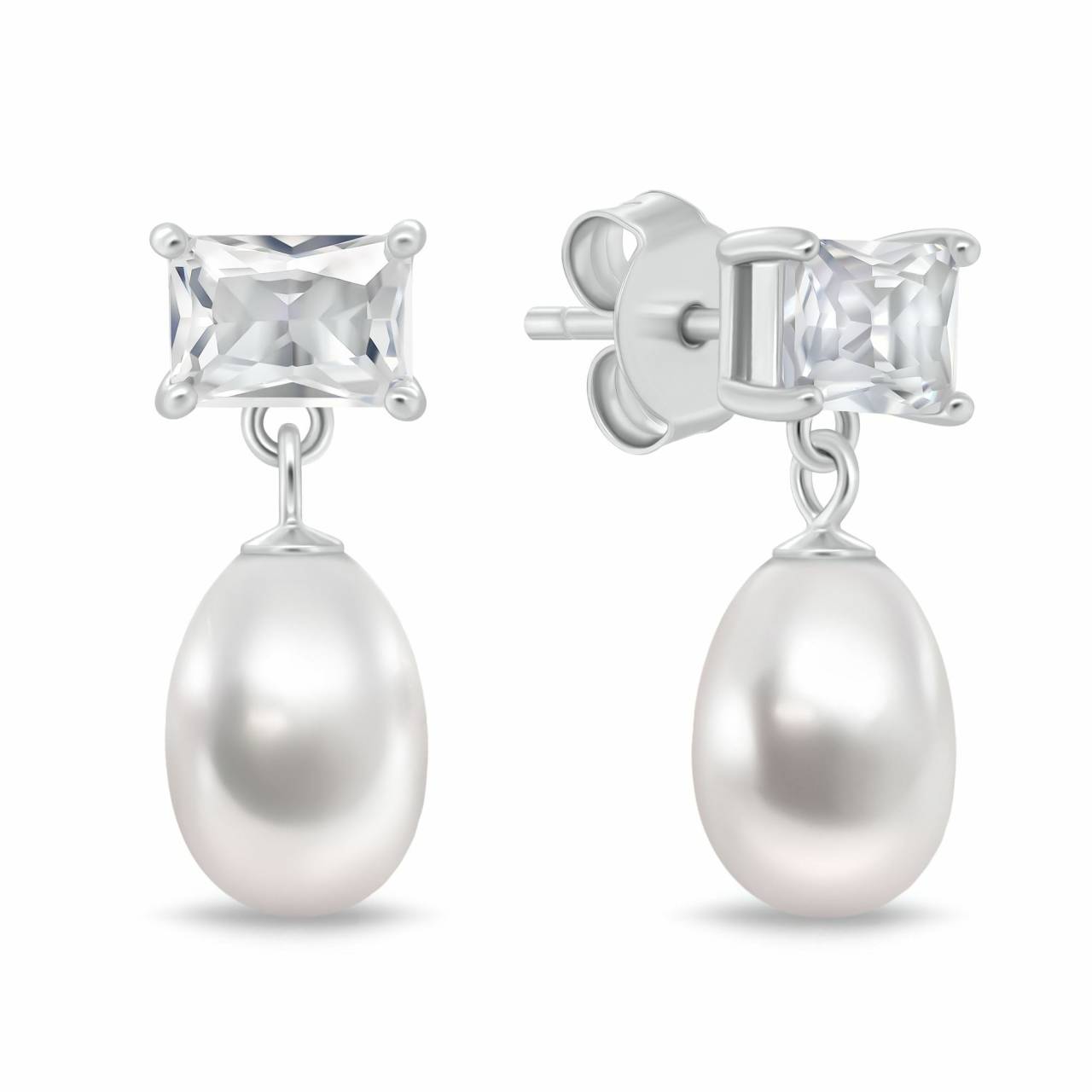 Brilio Silver Moderné strieborné náušnice so zirkónom a pravou perlou EA1200W.