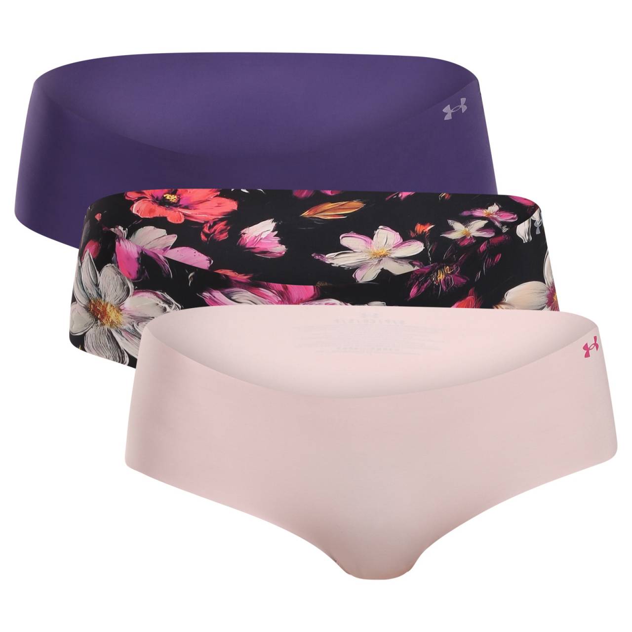 3PACK dámske nohavičky Under Armour viacfarebné (1383896 001) XL.
Zabudnite na nepohodlné švy a odreniny!
Prémiový materiál, ktorý dýcha a pohybuje sa s vami
Bezšvové nohavičky Under Armour sú vyrobené z vysoko kvalitnej funkčnej pleteniny s obsahom polyamidu a elastanu.
Perfektný bezšvový strih pre každú príležitosť
Vďaka bezšvovému dizajnu nohavičky nikde netlačia ani sa nezarezávajú a sú neviditeľné aj pod veľmi tenkým oblečením.
Prečo si zamilujete bezšvové nohavičky Under Armour

Bezšvový dizajn: Perfektne hladký strih, ktorý nie je vidieť ani cítiť.
Ľahký a funkčný materiál: Rýchloschnúci, pružný a priedušný.
Kvalita Under Armour: Spoľahlivosť a pohodlie pri každom pohybe.

Spodná bielizeň Under Armour pre aktívny životný štýl
Značku Under Armour založil bývalý americký futbalista Kevin Plank, ktorý nebol spokojný so svojím športovým oblečením, ktoré sa ľahko spotilo a rozhodne nevoňalo príjemne.
Ako sa starať o bezšvové nohavičky Under Armour
Aby vaše obľúbené spodné prádlo zostalo dlho v perfektnom stave, odporúčame dodržiavať tieto pokyny na údržbu.

Pranie: Perte na 30 °C, najlepšie naruby a s jemným pracím prostriedkom.
Sušenie: Nesušte v sušičke.
Žehlenie: Nežehlite.

 
Tip: Nájdenie správneho spodného prádla, ktoré vám perfektne sedí, môže byť niekedy náročné.