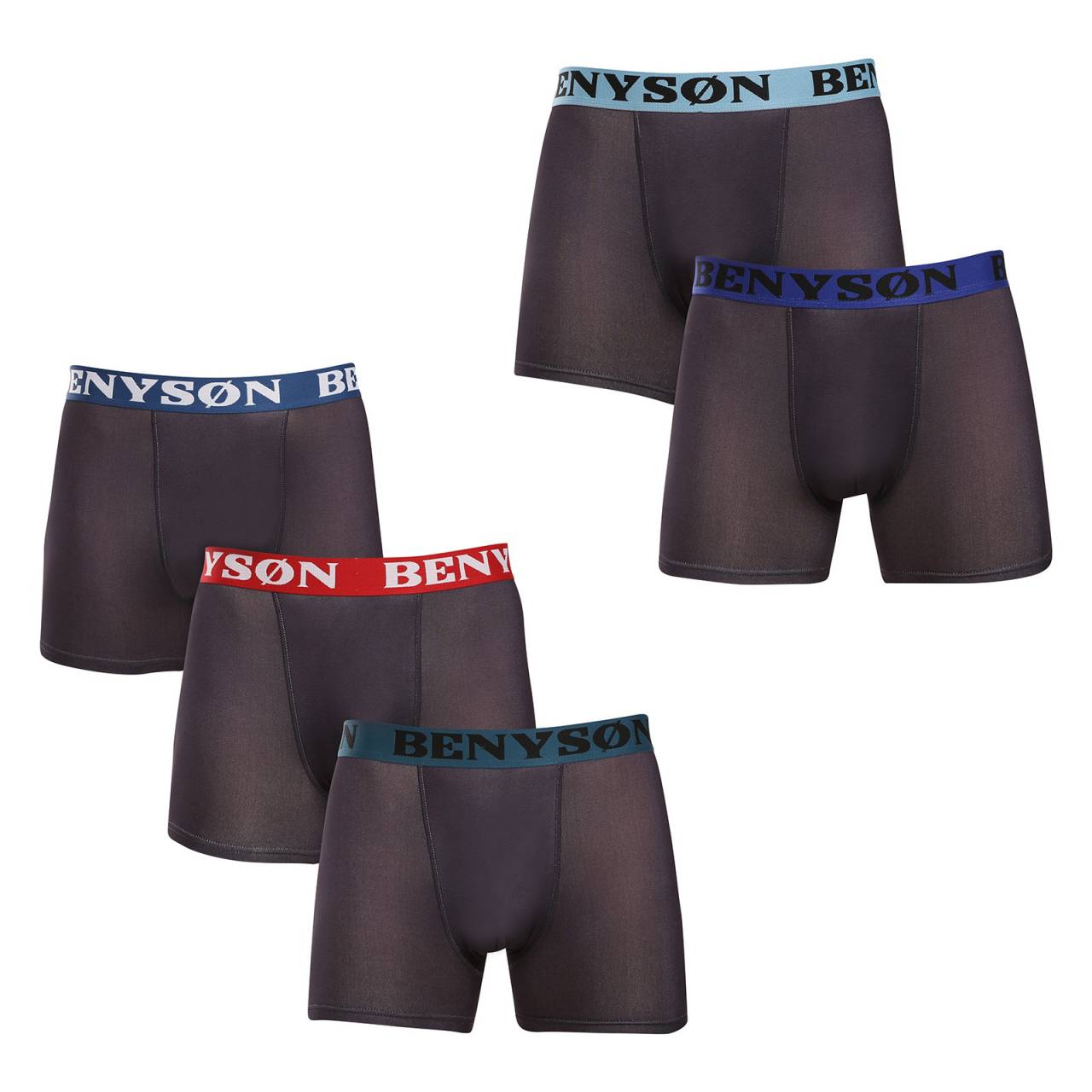 5PACK pánske boxerky Benysøn čierné (7124) M, trenky.
Doprajte si luxusný pocit pri každej príležitosti s pánskymi boxerkami Benysøn, ktoré kombinujú elegantný dizajn a vynikajúci komfort.
Prémiový materiál pre náročných mužov
Pánske boxerky Benysøn sú vyrobené z inovatívnej zmesi viskózy a bavlny s elastanom.
Moderný strih s dlhšími nohavicami
Dlhší strih nohavíc poskytuje lepšiu stabilitu a pohodlie pri pohybe.
Prečo vyskúšať boxerky Benysøn

Hladká mäkká viskóza: Príjemná na dotyk a vynikajúca pri odvádzaní vlhkosti.
Dlhšie nohavice: Zabezpečujú lepšiu stabilitu a pohodlie pri pohybe.
Štýlový tkaný elastický pás: Drží na mieste a dodáva boxerkám športový vzhľad.

Spodná bielizeň Benysøn pre náročných mužov
Benysøn je značka, ktorá sa zameriava na to najdôležitejšie – pohodlie, kvalitu a štýl v každodennej jednoduchosti.
Ako sa starať o boxerky Benysøn
Aby vaše obľúbené boxerky zostali dlho v perfektnom stave, odporúčame dodržiavať tieto pokyny na údržbu.

Pranie: Boxerky perte na 30 °C, ideálne naruby.
Sušenie: Sušenie v sušičke sa neodporúča – vysoké teploty môžu poškodiť štruktúru vlákien.
Žehlenie: Nežehlite – viskóza a elastan nepotrebujú žehlenie a teplo by ich mohlo poškodiť.

Tip: Vaše obľúbené spodné prádlo si zaslúži šetrné zaobchádzanie.