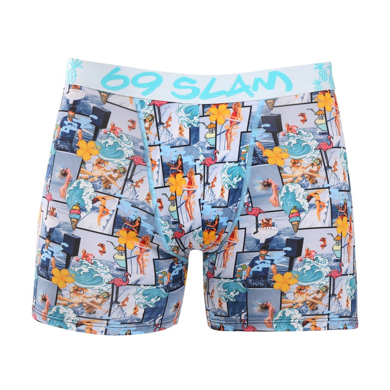 Pánske boxerky 69SLAM SUMMER YACHT (MBYSYH-PO) S, trenky.
Vstúpte do sveta, kde sa pohodlie stretáva s originalitou!
Mikrovlákno, ktoré vás presvedčí na prvý dotyk
Boxerky sú vyrobené z umelých vlákien (kombinácia polyesteru a spandexu) - táto zmes vytvára dokonale mäkký, pružný a prispôsobivý materiál.
Výrazný dizajn a premyslený strih na aktívne dni
Boxerky 69SLAM vás na prvý pohľad zaujmú svojím jedinečným vzhľadom, originálnymi vzormi a príjemnými farbami.
Prečo by boxerky 69SLAM nemali chýbať vo vašom šatníku

Mikrovlákno - ľahké, elastické, rýchloschnúce.
Dlhšie nohavičky, ktoré zostávajú na svojom mieste.
Výrazný dizajn s originálnymi vzormi.

69SLAM spodná bielizeň, ktorá vám zdvihne náladu
69SLAM je obľúbená surferská značka z Bali, ktorá oslavuje život, umenie, kreativitu, dizajn a farby v každom detaile.
Ako sa starať o boxerky 69SLAM
Dodržiavaním týchto jednoduchých krokov zabezpečíte, že vaše boxerky 69SLAM budú dlho vyzerať krásne, funkčné a pohodlné.

Pranie: Odporúčame ručné pranie vo vlažnej vode.
Sušenie: Nesuš v sušičke.
Žehlenie: Nežehliť.

Tip: Vaša obľúbená spodná bielizeň si zaslúži šetrné zaobchádzanie.