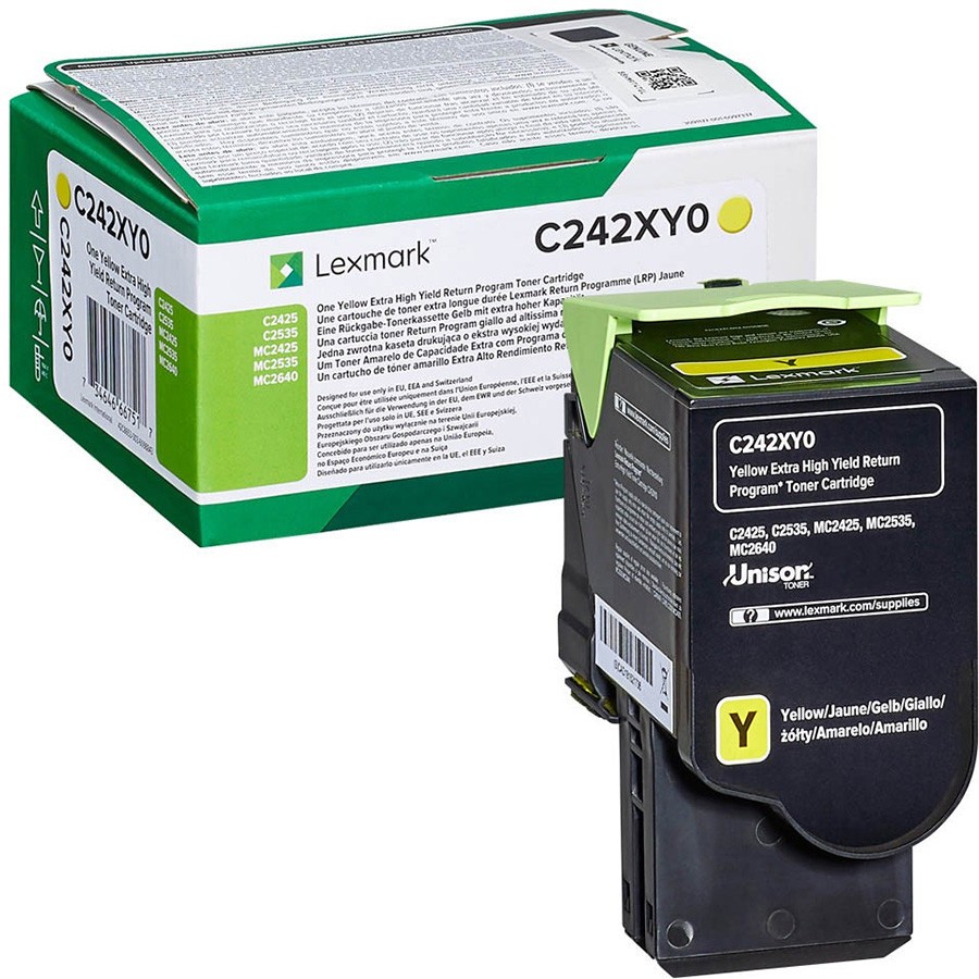 Lexmark C242XY0 žltý (yellow) originálny toner.
Originálny toner = záruka priamo od výrobcu tlačiarne
100 % použitie v tlačiarni - bezproblémové fungovanie s vašou tlačiarňou
Použitím originálnej náplne predlžujete životnosť tlačiarne
Osvedčená špičková kvalita - vysoko kvalitná a spoľahlivá tlač originálnou tlačovou kazetou od prvej do poslednej stránky
Trvalé a profesionálne výsledky tlače - dlhodobá udržateľnosť tlače
Kratšia prodleva pri tlači stránok
Garancia Vašej spokojnosti s použitím našej originálnej náplne
Zabezpečujeme bezplatnú recykláciu originálnych náplní
Zlyhanie náplne v menej ako 1% prípadov
Jednoduchá a rýchla výmena náplne

Kód výrobcu: C242XY0