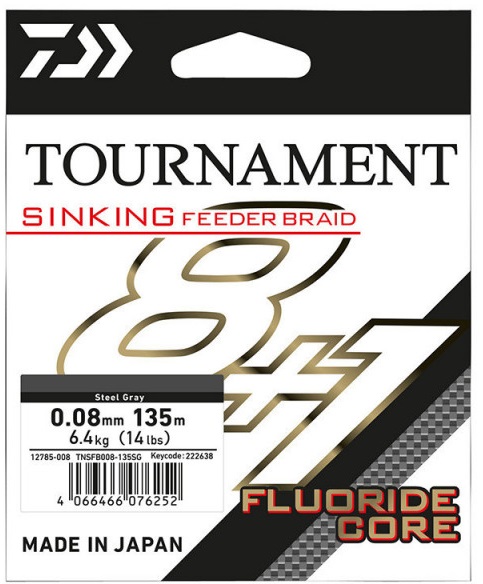 Daiwa splietaná šnúra tournament sinking feeder braid grey 8 +1 135 m - 0,08 mm.