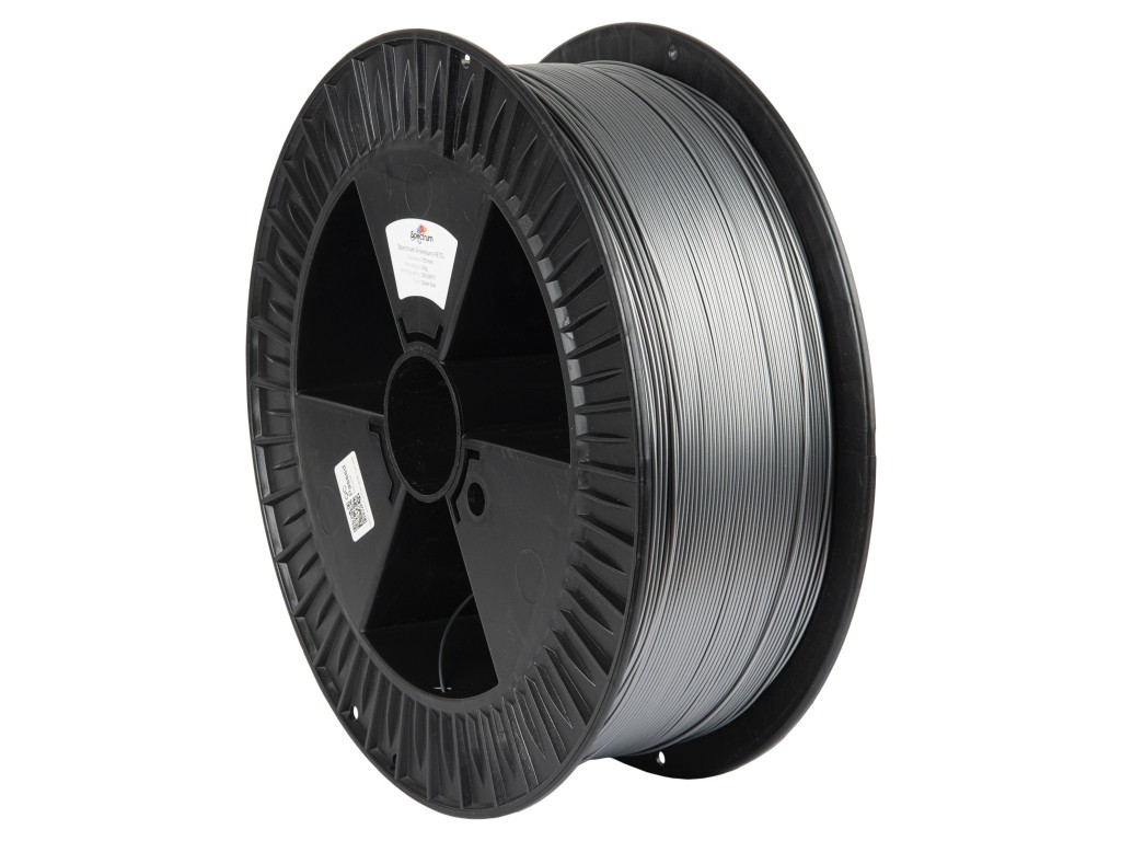 Spectrum 80311 3D filament, PET-G Premium, 1,75mm, 2000g, Strieborný (Silver star).
Diely vyrobené z transparentných farieb Spectrum PET-G Premium sa vyznačujú vysokým podielom kryštalickej fázy, čo umožňuje dosiahnuť takmer priehľadný efekt s malým počtom vonkajších kontúr, postupne vyrábaných dielov.
Vlastnosti materiálu

veľmi dobré mechanické vlastnosti z hľadiska tuhosti, tvrdosti a odolnosti proti nárazu.
Teplotná odolnosť HDT 69 °C
Bod mäknutia podľa Vicata – 78 °C
chemická odolnosť
vysoká rozmerová presnosť tlačených dielov
kombinuje výhody PLA a ABS
hydrofóbny, bez zápachu
základný materiál schválený pre styk s potravinami



Aplikácie

vizuálne a funkčné prototypovanie
testovanie vhodnosti
koncepčné modely
výrobné nástroje
výroba priesvitných krytov a osvetlených častí rôznych značiek a tabúľ