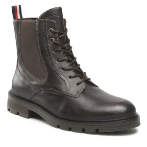 Členková obuv s elastickým prvkom Tommy Hilfiger - Hilfiger Lth Lace Up Chel Boot FM0FM04204 Cocoa GT6.