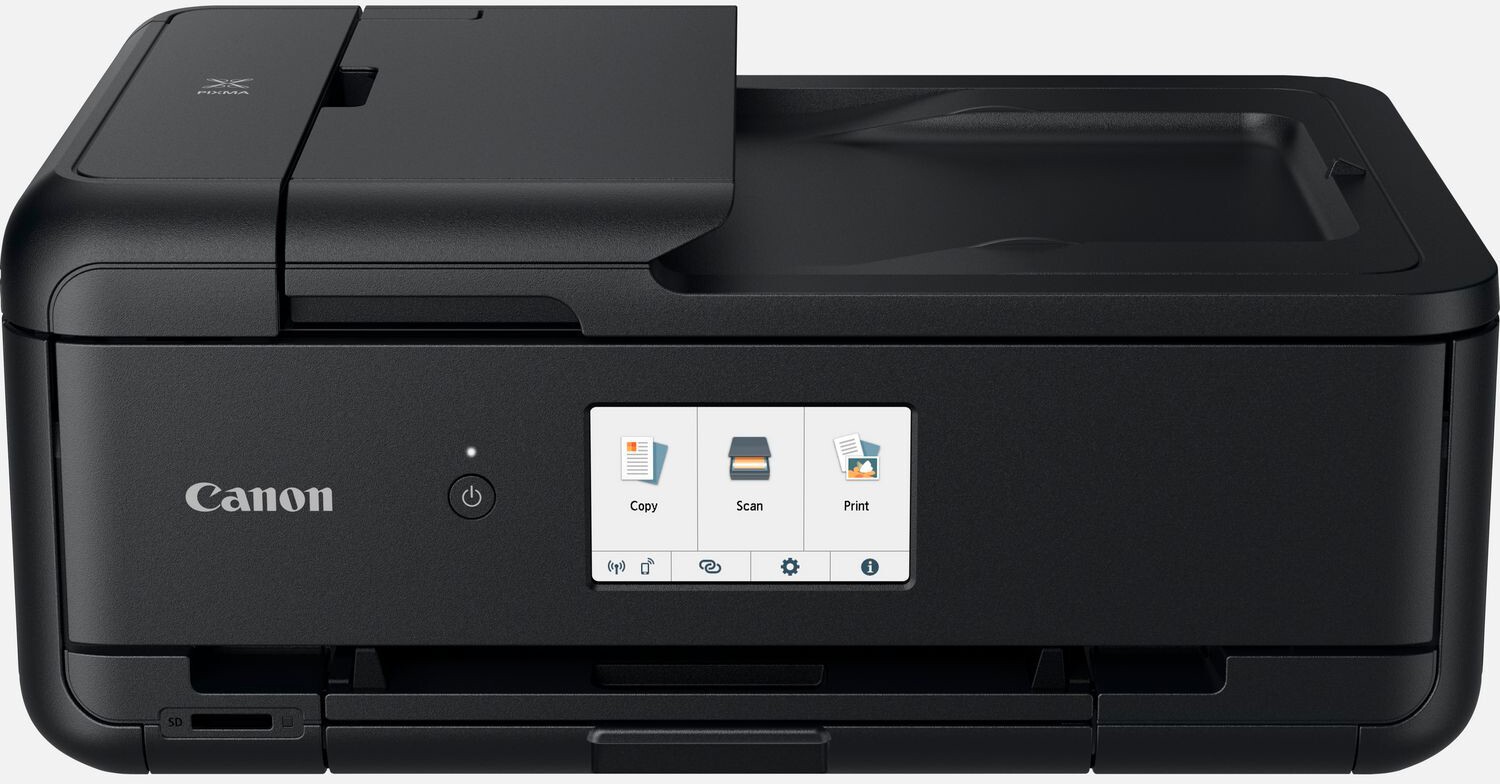 Canon PIXMA TS9550a 2988C036 atramentová multifunkcia.
Kompaktné, inteligentné a prepojené multifunkčné zariadenie A3 splní všetky požiadavky vášho podniku na tlač, skenovanie aj kopírovanie.Všeobecné špecifikácieFunkcie: Bezdrôtové pripojenie/Ethernet, tlač, kopírovanie, skenovanie, pripojenie k službe Cloud LinkŠpecifikácia tlačiarneRozlíšenie tlače: Až 4 800 × 1 200 dpi
Technológia tlače: 5 samostatných atramentov (PGBK, BK, C, M, Y)
Rýchlosť čiernobielej tlače: Približne 15 obr./min
Rýchlosť farebnej tlače: Približne 10 obr./min
Bezokrajová tlač: Áno
Obojstranná tlač: áno, automatickáKazety a výťažnosť A4:
PGI-580PGBK (pigmentová čierna) - 200 strán, XL - 400 str., XXL - 600 str.
CLI-581BK (čierna) - 1 451 strán, XL - 3 120 str., XXL - 6 360 str.
CLI-581C (azúrová) - 256 strán, XL - 515 str., XXL - 515 str.
CLI-581M (purpurová) - 237 strán, XL - 474 str., XXL - 474 str.
CLI-581Y (žltá) - 257 strán, XL - 514 str., XXL - 824 str.
voliteľne kazety XL a XXL

Maximálna vstupná kapacita zásobníka papiera: zadný podávač max.
Farebný skener CIS so skenovaním na plochom skeneri a z automatického podávača dokumentov

Rozlíšenie skenera: 1 200 × 2 400 dpi
Maximálna veľkosť dokumentu: Plochý skener: A4, LTR (216 × 297 mm), automatický podávač dokumentov: A4, LTR, LGLKopírovanie
Rýchlosť kopírovania: sFCOT: približ.
Viacnásobné kopírovanie: 99 kópií (max.)Typ rozhrania:
10,8cm LCD (farebný TFT / dotykový

USB 2.0 Hi-Speed (Port B)
Ethernet: 10/100 Mb/s (automatické prepínanie)
Wi-Fi: IEEE802.11 b/g/n
Zabezpečenie siete Wi-Fi: WPA-PSK, WPA2-PSK, WEP, heslo pre správuMobilné aplikácie:
Aplikácia Canon PRINT
Aplikácia Easy-PhotoPrint Editor
Aplikácia Creative ParkFyzické parametre
Hmotnosť: Približne 9,7 kg
Rozmery (Š × H × V): približne 468 × 366 × 193 mm
Hladina akustického hluku: Približne 49,8 dB(A)
Prevádzková teplota: 15 až 30 °C
Napájanie: 100–240 V str., 50/60 HzZáruka: 24 mesiacov