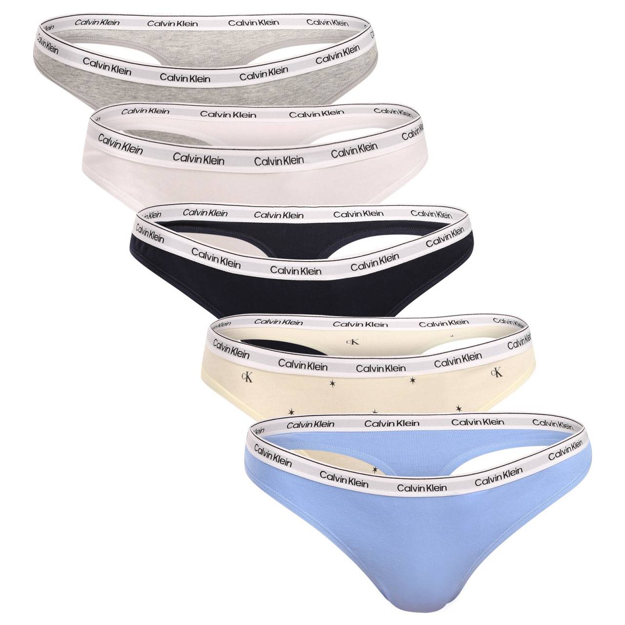 5PACK dámska tanga Calvin Klein viacfarebná (QD5221-3KW) XL.
Dodajte svojmu šatníku nádych luxusu a exkluzivity s dámskymi tangami Calvin Klein.
Prvotriedny materiál pre celodenné pohodlie
Tanga Calvin Klein sú vyrobené z kvalitnej zmesi bavlny a elastanu, ktorá ponúka mäkkosť, priedušnosť a celodenné pohodlie na pokožke.
Elegantný dizajn a praktický strih
Jednoduché línie zaručujú, že tangá Calvin Klein sa budú dokonale hodiť ku každému oblečeniu.
Prečo si zaobstarať tangá Calvin Klein?

Prvotriedny materiál pre maximálne pohodlie a dokonalé prispôsobenie.


Nadčasový dizajn s ikonickou tkanou gumou.


Skvelá voľba na každodenné nosenie, šport a špeciálne príležitosti.

Spodnú bielizeň Calvin Klein milujú ľudia na celom svete
Výnimočná spodná bielizeň Calvin Klein je jednou zo stálic módneho priemyslu.
Ako sa starať o tangá Calvin Klein
Na zachovanie kvality a pohodlia postupujte podľa týchto jednoduchých krokov:

Pranie: Perte pri maximálnej teplote 30 °C.


Sušenie: Tanga môžete sušiť v bubnovej sušičke na nízkom stupni alebo sušiť na vzduchu mimo dosahu priameho slnečného svetla, aby sa zachovala intenzívna čierna farba.


Žehlenie: Žehlenie nie je potrebné, čo vám ušetrí čas.

Tip: Hľadanie obľúbenej spodnej bielizne môže byť beh na dlhé trate, preto chceme, aby vám obľúbené kúsky dlho vydržali.