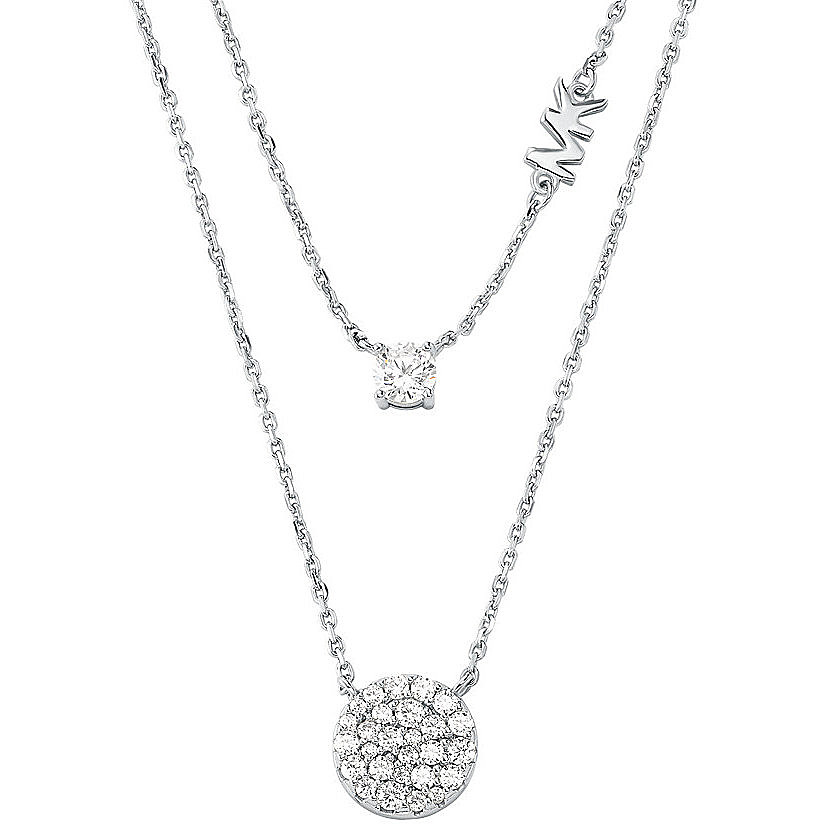Michael Kors Moderný dvojitý strieborný náhrdelník Brilliance MKC1591AN040.