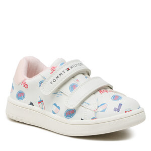 Sneakersy Tommy Hilfiger - Logo Low Cut Velcro Sneaker T1A9-32715-1355 S White/Pink X134.