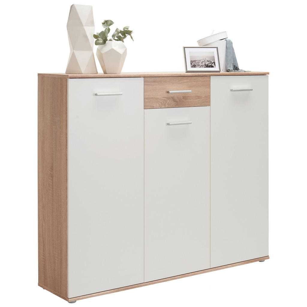 Carryhome SKRINKA NA TOPÁNKY, biela, dub sonoma, 136/118/36 cm.