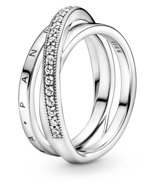 Pandora Strieborný prepletený prsteň so zirkónmi Pavé 199057C01 48 mm.