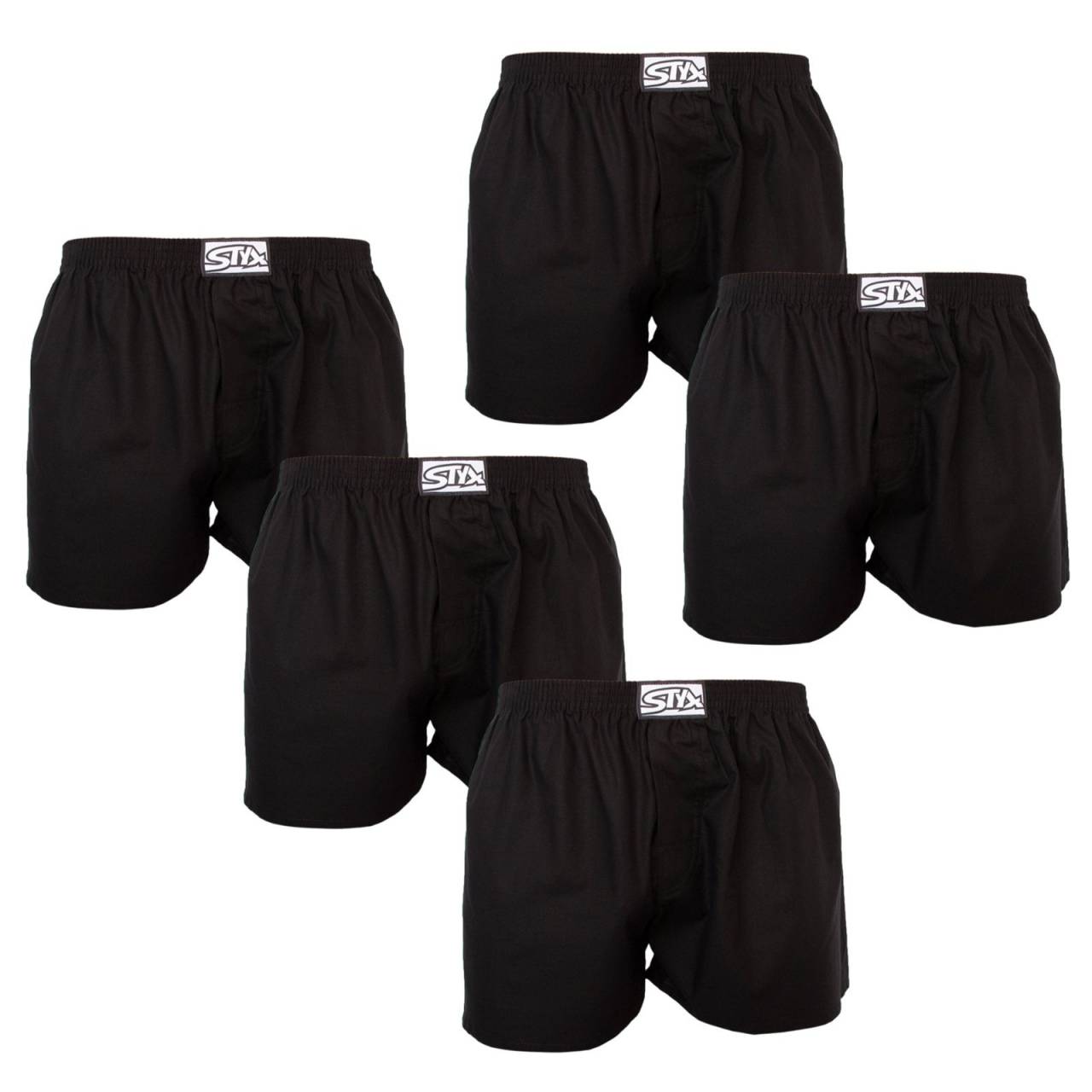 5PACK Herren Boxershorts Styx klassisch elastisch schwarz (5A0960) XXL.
Die Styx Shorts für Männer in Schwarz sind der Beweis, dass Schönheit in der Einfachheit liegt.
Natürlicher Komfort in hochwertiger Baumwolle
Die Styx Shorts sind aus 100% Baumwolle, einem Material, das für seine Weichheit und Atmungsaktivität bekannt ist.
Durchdachter Schnitt und funktionelle Details
Wer Wert auf maximalen Komfort legt, wird die Styx-Shorts lieben.
Warum Styx-Shorts wählen

100% Baumwolle: Weiches und atmungsaktives Material, das den ganzen Tag über Komfort bietet.
Tschechische Produktion: Qualität und präzise Verarbeitung der Traditionsmarke Styx.
Universelles Design: Zeitlose schwarze Farbe und bequemer Schnitt für jede Gelegenheit.

Styx-Unterwäsche ist eine der beliebtesten
Die tschechische Marke Styx ist bei den Kunden vor allem für ihre Shorts mit neuartigen Mustern in kräftigen Farben bekannt.
Wie pflege ich meine Styx-Shorts?
Damit Ihre neuen Lieblingsshorts lange in perfektem Zustand bleiben, empfehlen wir Ihnen, die folgenden Hinweise zu beachten.

Wäscherei: Bei 30 °C mit einem Feinwaschmittel waschen, damit die Baumwolle weich und bequem bleibt.
Trocknen: Die Verwendung eines Trockners wird nicht empfohlen, Lufttrocknung verlängert ihre Lebensdauer.
Bügeln: Falls nötig, können Sie sie bei geringer Hitze bügeln, damit sie perfekt glatt bleiben.

Tip: Werden Sie ein Experte für die Pflege von Unterwäsche mit den Ratschlägen in unserem Artikel und geben Sie Ihren Lieblingsstücken die Pflege, die sie verdienen.