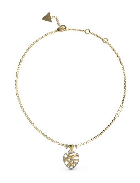 Guess Slušivý pozlátený náhrdelník so srdiečkom Heart Cage JUBN03099JWYGT/U.