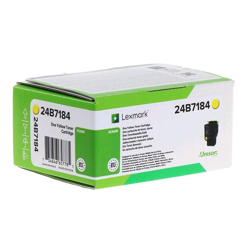 Lexmark 24B7184 žltý (yellow) originálny toner.
Originálny toner = záruka priamo od výrobcu tlačiarne
100 % použitie v tlačiarni - bezproblémové fungovanie s vašou tlačiarňou
Použitím originálnej náplne predlžujete životnosť tlačiarne
Overená špičková kvalita - vysoko kvalitná a spoľahlivá tlač originálnou tlačovou kazetou od prvej do poslednej stránky
Trvalé a profesionálne výsledky tlače - dlhodobá udržateľnosť tlače
Kratšia prodleva pri tlači stránok
Garancia Vašej spokojnosti s použitím našej originálnej náplne
Zabezpečujeme bezplatnú recykláciu originálnych náplní
Zlyhanie náplne v menej ako 1% prípadov
Jednoduchá a rýchla výmena náplne

Kód výrobcu: 24B7184