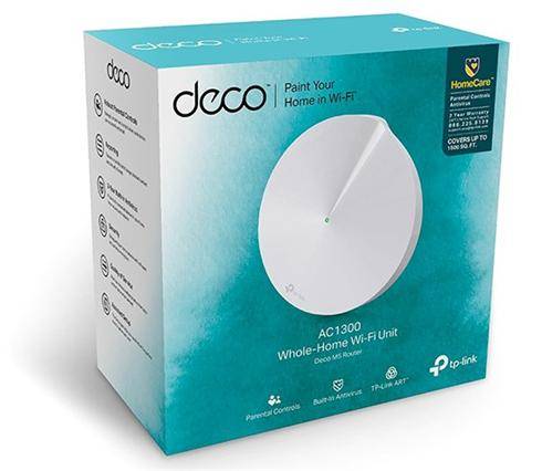 tp-link Deco M5(1-PACK), Whole-Home Wi-Fi System, 1300Mbit/s, 802.11 a/ac/b/g/n, 2xLAN, 1x USB-C, MU-MIMO, HC, Parent, C, AV, Qo.

Modernú domácnosť si bez pokrytia WiFi signálom už ani nemožno predstaviť.

Prečo potrebujete WiFi Mesh systém?
Princíp WiFi Mesh systémov je geniálne jednoduchý a v praxi navyše skvele funkčný.

Deco M5 je ucelené riešenie pre pokrytie celého domu stabilne rýchlou WiFi sieťou.

Kľúčové vlastnosti TP-LINK Deco M5.

    Silné pokrytie dvojpásmovou WiFi (400 Mbps na 2,4 GHz + 867 Mbps na 5 GHz).
    Všetko pre maximálnu rýchlosť (každá jednotka má 2 gigabitové porty a 4 interné antény).
    Automaticky optimalizuje spojenie pred najvhodnejšiu jednotku Deco.
    Uprednostnite zariadenia a aplikácie prioritami QoS.
    Rodičovská kontrola pre filtrovanie obsahu a nastavenie časových limitov pre rôznych členov.
    Jednoduché ovládanie mobilných aplikácií s pokročilými možnosťami.
    3-stupňový systém blokuje škodlivé hrozby a phishingové weby (3 roky bezplatne HomeCare od Trend Micro).
 

TP-LINK Deco M5 pre najlepšie pripojenie v každej miestnosti.
Nezáleží na tom, kde sa nachádzate.

Mobilná aplikácia Deco pre komfortné, moderné ovládanie TP-LINK Deco M5.
Systém TP-LINK Deco M5 má názorného sprievodcu nastavením, s ktorým zvládnete sprevádzkovanie už za krátku chvíľu.

Parametre a špecifikácia:
Funkcia: Prístupoý bod, WiFi Extender
Typ: Dual-band
Rýchlosť WiFi prenosu: 1 267 Mb/s
Prenosová rýchlosť LAN portov: 1 Gbit
Štandardy: 802.11a (5GHz), 802.11b (2,4GHz), 802.11g (2,4GHz), 802.11n, 802.11ac
Konektory: LAN 2×
Vlastnosti antény: Počet vnútorných antén: 4 ks
Pokročilé funkcie: Dual-Band (2,4 + 5 GHz), Gigabit LAN, IPv6 Ready
Rozmery:
Hĺbka: 120 mm
Šírka: 120 mm
Výška: 38 mm

Farebné prevedenie: Biele