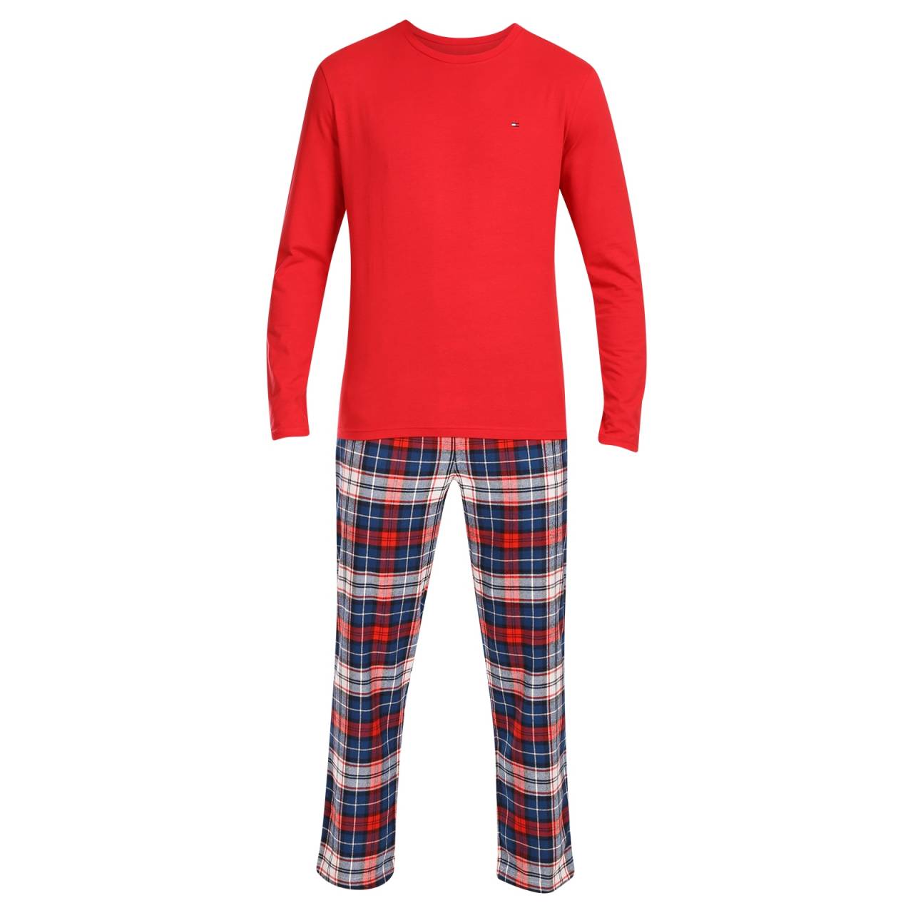 Herenpyjama Tommy Hilfiger veelkleurig (UM0UM02988 0WO) XL.
Trakteer jezelf op een gevoel van totaal comfort en stijl met de herenpyjama van Tommy Hilfiger in een aantrekkelijke combinatie van monochroom overhemd en gedessineerde broek.
Eersteklas materiaal voor maximaal comfort
Tommy Hilfiger pyjama's zijn gemaakt van een hoogwaardige mix van katoen en elastaan, die een aangename zachtheid, ademend vermogen en flexibiliteit garandeert.
Stijlvol ontwerp waar je dol op zult zijn
Lange mouwen en lange pijpen zorgen voor voldoende warmte, zelfs in de koudere maanden.
Waarom je de pyjama van Tommy Hilfiger moet proberen

Eersteklas materiaal: De combinatie van katoen en elastaan zorgt voor zachtheid, ademend vermogen en flexibiliteit voor comfort de hele nacht door en bewegingsvrijheid overdag.
Stijlvol ontwerp: Een effen T-shirt met een subtiel logo en een geruite broek in dezelfde kleur geven de pyjama een strakke en moderne look die je zelfs thuis zult waarderen.
Ideaal om thuis te slapen en te ontspannen: Dankzij de comfortabele snit met lange mouwen en pijpen is de pyjama niet alleen perfect om in te slapen, maar ook voor ontspanning, weekendrust of kantoor aan huis.

Tommy Hilfiger ondergoed is een garantie voor de hoogste kwaliteit
Het merk Tommy Hilfiger werd bijna 40 jaar geleden een icoon van Amerikaanse kleding en het kleurrijke palet van blauw, rood en wit is in één oogopslag herkenbaar.
Hoe verzorg je een pyjama van Tommy Hilfiger?
Om ervoor te zorgen dat je pyjama zo lang mogelijk in perfecte staat blijft, raden we je aan de volgende onderhoudsinstructies te volgen.

Wasgoed: We raden aan de pyjama te wassen op maximaal 40 °C.
Drogen: Doe pyjama's niet in de droger - hoge temperaturen kunnen de elasticiteit en duurzaamheid van het materiaal aantasten.
Strijken: Ja, pyjama's kunnen gestreken worden.