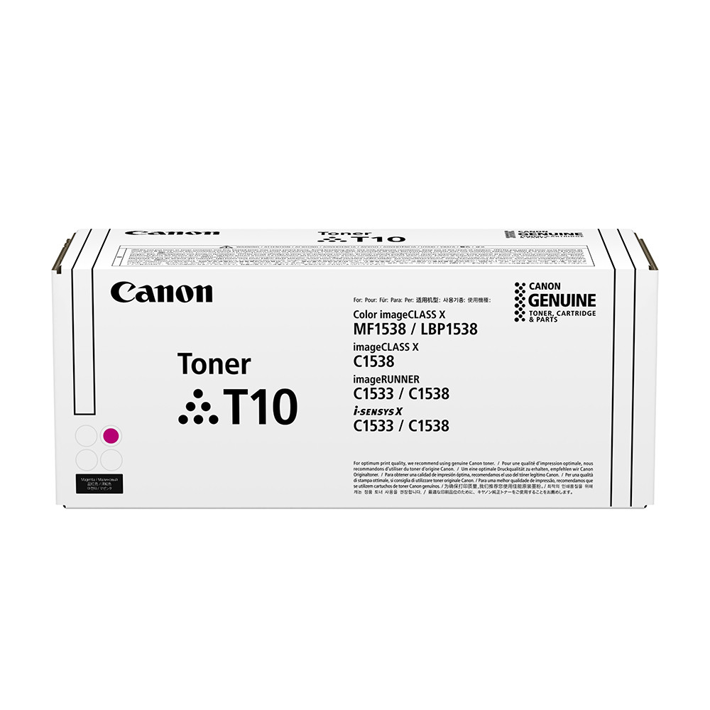 Canon T10 4564C001 purpurový (magenta) originálny toner.
   Originálny toner = záruka priamo od výrobcu tlačiarne 100% použitie v tlačiarni - bezproblémové fungovanie s vašou tlačiarňou Použitím originálnej náplne predlžujete životnosť tlačiarne Osvedčená špičková kvalita - vysokokvalitná a spoľahlivá tlač originálnou tlačovou kazetou od prvej do poslednej stránky Trvalé a profesionálne výsledky tlače - dlhodobá udržateľnosť tlače Kratšie zdržanie pri tlači stránok Garancia Vašej spokojnosti pri použití našej originálnej náplne Zabezpečujeme bezplatnú recykláciu originálnych náplní Zlyhanie náplne v menej ako 1% prípadov Jednoduchá a rýchla výmena náplne  Kód výrobcu: 4564C001