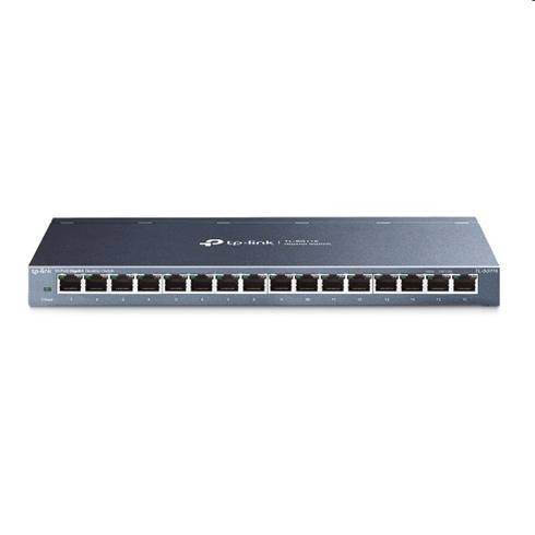 tp-link TL-SG116, 16 port, Desktop Switch, 16x 10/100/1000Mbps, 16xRJ45 ports, metalic case.
Standards and Protocols  IEEE 802.3i /802.3u /802.3ab /802.3x /802.1p
Interface  16 10/100/1000Mbps Ports, Auto-Negotiation, Auto-MDI/MDIX
Fan Quantity  Fanless
External Power Supply  External Power Adapter (Output: 12VDC / 1.0A)
LED Indicator  System Power
Link/Act indicators per port built into each RJ-45 port
Dimensions ( W x D x H )  11.26 x 4.4 x 1.0 in.
Max Power Consumption  10W(220V/50Hz)
Max Heat Dissipation  34.12BTU/h
PERFORMANCE
Packet Forwarding Rate  23.8Mpps
MAC Address Table  8K
Packet Buffer Memory  4.1Mb
Jumbo Frame  10KB
SOFTWARE FEATURES
Advanced Features  Green Technology
802.3X Flow Control
802.1p/DSCP QoS
IGMP Snooping
Transfer Method  Store and Forward
OTHERS
Certification  CE, FCC ,RoHS
Package Contents  16-Port 10/100/1000Mbps Desktop Switch
Power Adapter
Installation Guide
Rubber Feet
Environment  Operating Temperature: 0°C~40°C (32°F~104°F)
Storage Temperature: -40°C~70°C (-40°F~158°F)
Operating Humidity: 10% ~ 90%, non-condensing
Storage Humidity: 5%~90% non-condensing