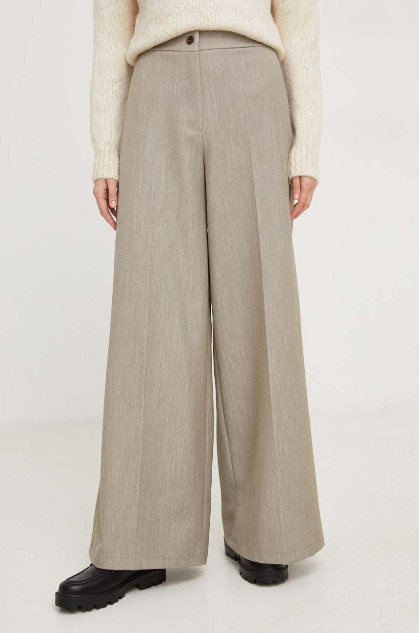 Nohavice Answear Lab dámske, šedá farba, rovné, vysoký pás.