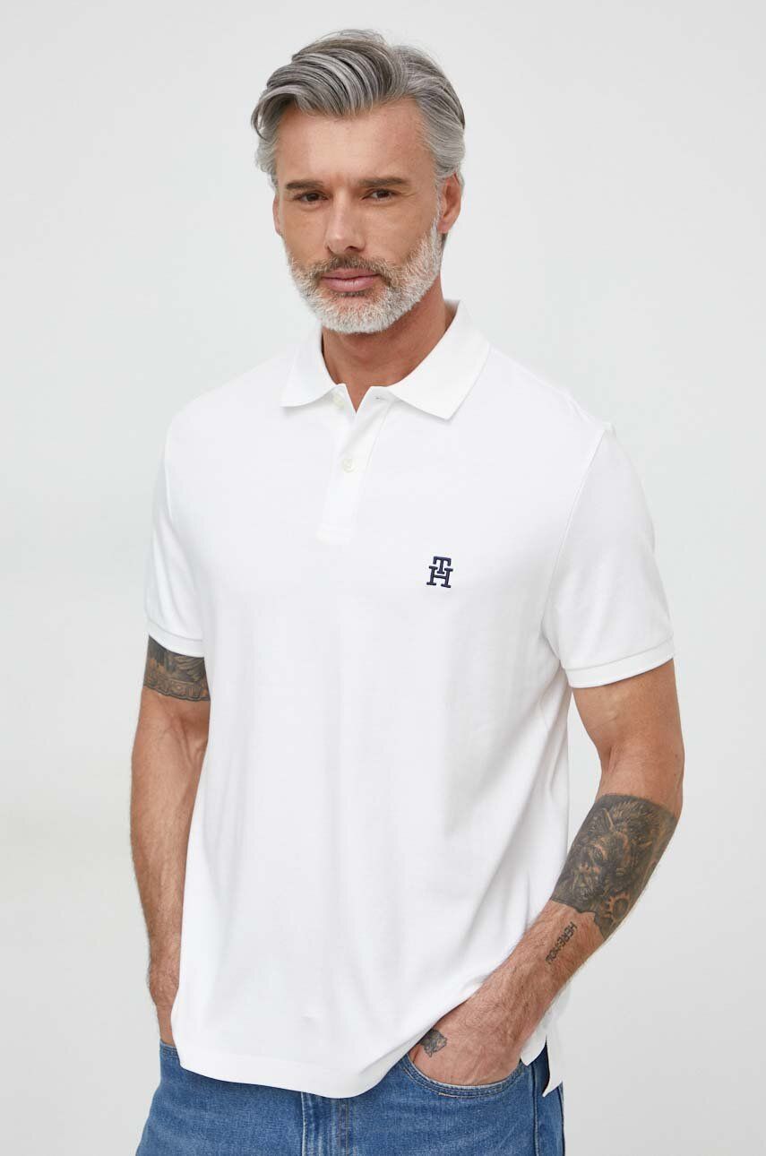 Bavlnené polo tričko Tommy Hilfiger biela farba,jednofarebný,MW0MW34783.