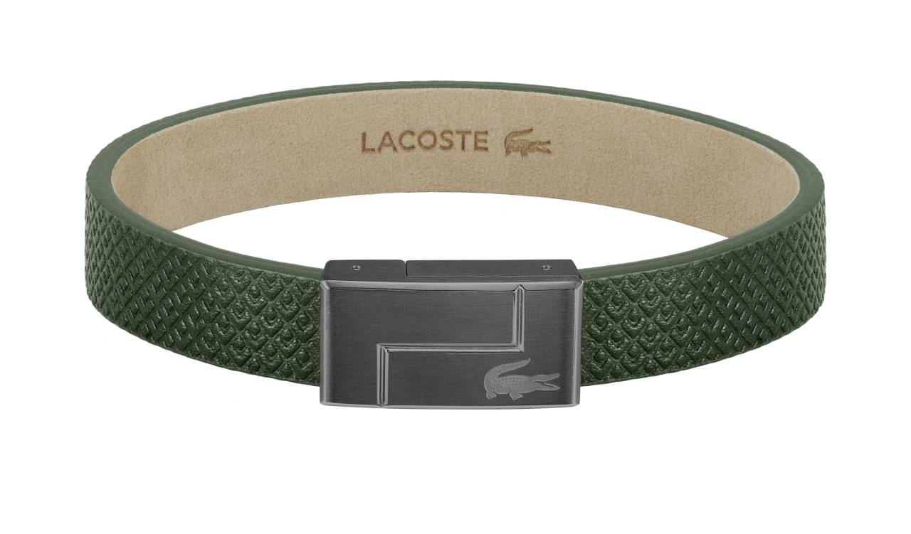 Lacoste Zelený kožený náramok Monogram Leather 2040186 17,5 cm.