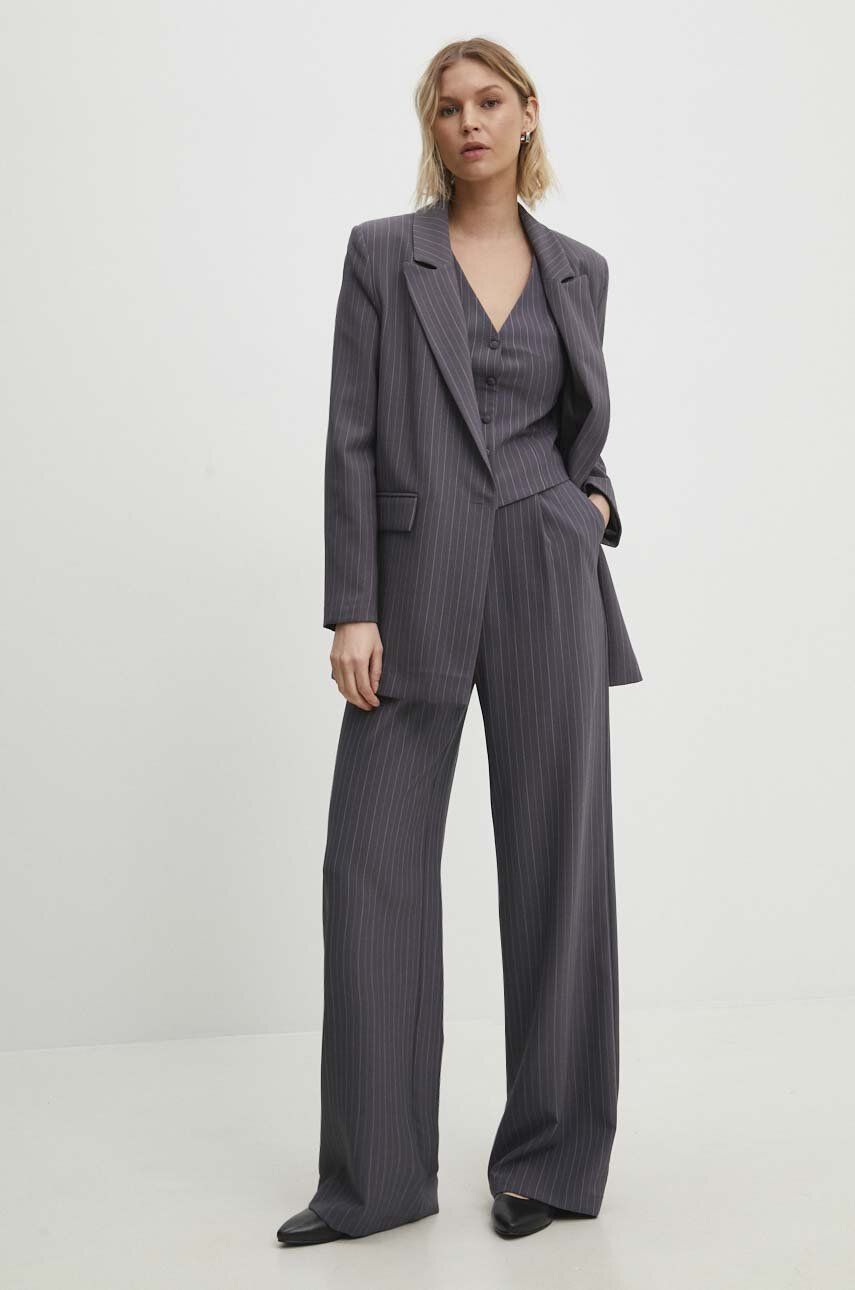 Nohavice Answear Lab dámske, šedá farba, široké, vysoký pás.