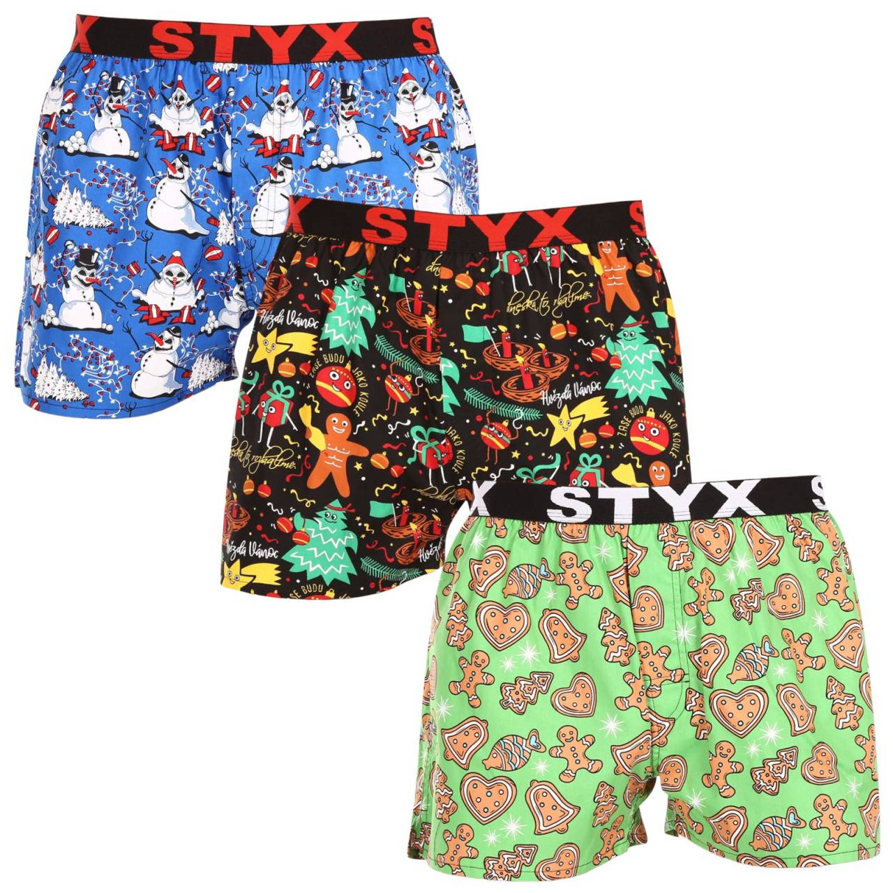 3PACK pánske trenky Styx art športová guma viacfarebné (3B17134) S, trenírky.
Hľadáte šortky, ktoré v sebe spájajú pohodlie, originalitu a kvalitné spracovanie?
Kvalitný materiál pre maximálne pohodlie
Šortky Styx sú vyrobené zo 100 % bavlny, čo znamená, že sú priedušné, ľahké a príjemné na dotyk.
Štýlový vzhľad a funkčný strih
Vďaka voľnejšiemu strihu vám šortky poskytujú maximálnu voľnosť pohybu, čo oceníte nielen počas dňa, ale aj pri športových aktivitách.
Prečo si šortky Styx zamilujete?

100% bavlna pre skvelý komfort: Priedušný a príjemný materiál.
Česká kvalita: Šortky sú kompletne vyrobené v ČR.
Voľný strih pre maximálne pohodlie: Ideálne na každodenné nosenie a relaxáciu.
Štýlové vzory: Žiadna nuda v šuplíku, ale poriadna dávka originality a štýlu.

Česká značka Styx ponúka zábavu a prvotriednu kvalitu
Spodnú bielizeň Styx si obľúbia najmä tí, pre ktorých je dôležitá individualita.
Ako sa o ne starať?
Aby vám šortky vydržali ako nové, odporúčame dodržiavať tieto pokyny.

Pranie: Perte v práčke pri teplote 30 °C, aby si bavlna zachovala svoju mäkkosť.
Sušička: Trenírky nie je vhodné sušiť v sušičke, radšej nechaj uschnúť voľne na vzduchu.
Žehlenie: Trenírky môžeš žehliť na strednú teplotu, aby sa materiál nepoškodil.

Tip: Staňte sa expertom na údržbu spodnej bielizne vďaka tipom v našom článku a doprajte svojim obľúbeným kúskom starostlivosť, akú si zaslúžia.