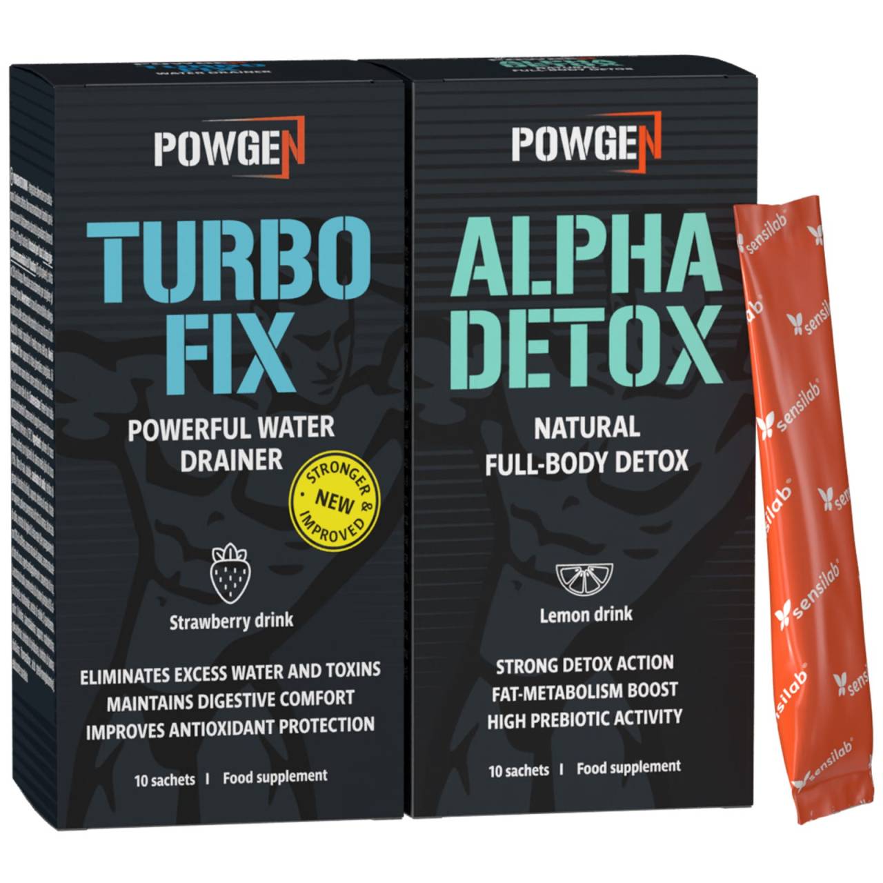 Starterpaket zum Abnehmen (10-Tage Paket): Detox-Abnehm-Getränk Detox Alpha und Entwässergungsgetränk TurboFix | PowGen.