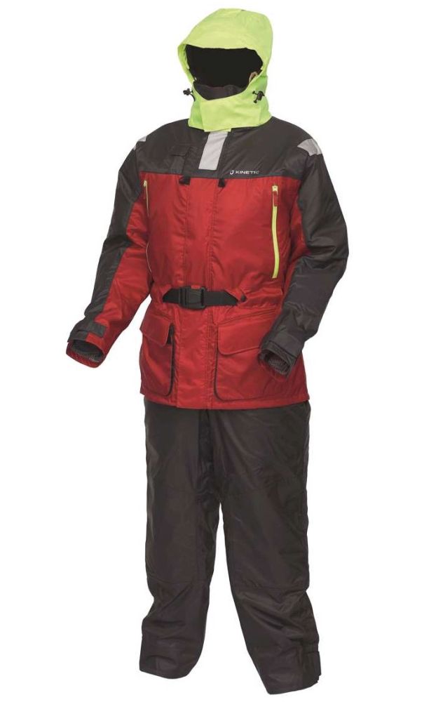 Kinetic plávajúci oblek guardian 2-dielny flotation suit red stormy - large.
 •Certifikované DS/EN ISO 12402-6 •Oxford Nylon 210D potiahnutý PU •Podlepené švy •100% vodotesný •4mm vysoký vztlak, ľahká EVA pena •Robustný hlavný zips •Silný bedrový pás s prackou ITW Nexus •Vysoko reflexná páska na ramenách a vpredu •Bezpečnostná píšťalka • Golier podšitý fleecom •Odnímateľná a nastaviteľná kapucňa •9 praktických vreciek •Zateplený do chladného prostredia •Výrazne žlté ramená, chrbát a kapucňa •Nastaviteľné traky s rýchloupínacími sponami •Regulácia na suchý zips na nohaviciach