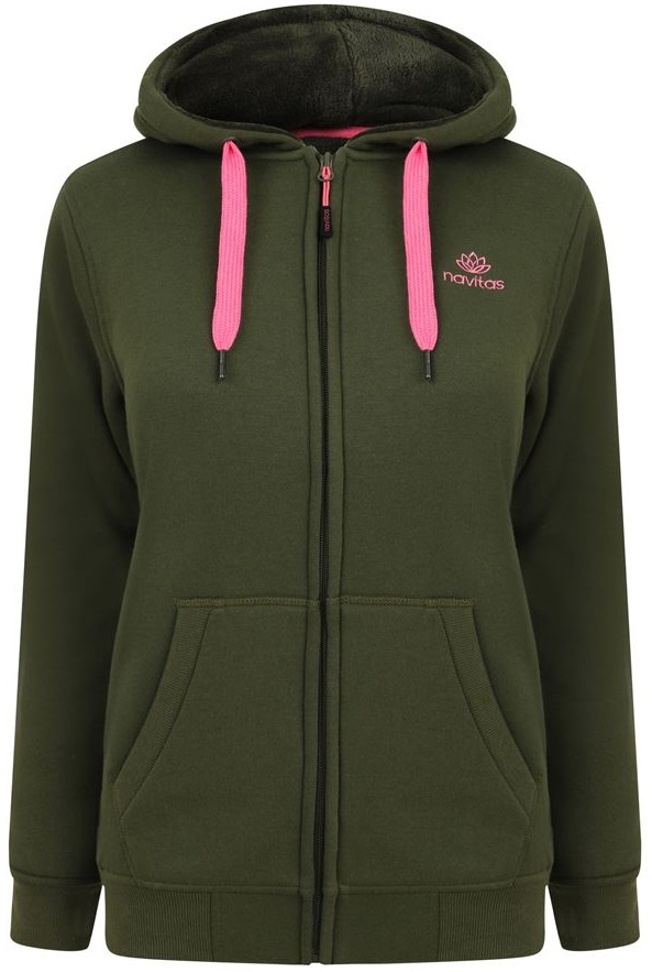 Navitas mikina women´s sherpa zip hoody - s.
 Špecifikácia: 
 • Materiál: 35% bavlna, 65% polyester / 300 gsm 
 • Podšívka z Sherpa fleece 
 • 2 postranné vrecká na zips 
 • Zips po celej dĺžke 
 • Ružové šnúrky na kapucni 
 • Vyšité logá v ružovej farbe