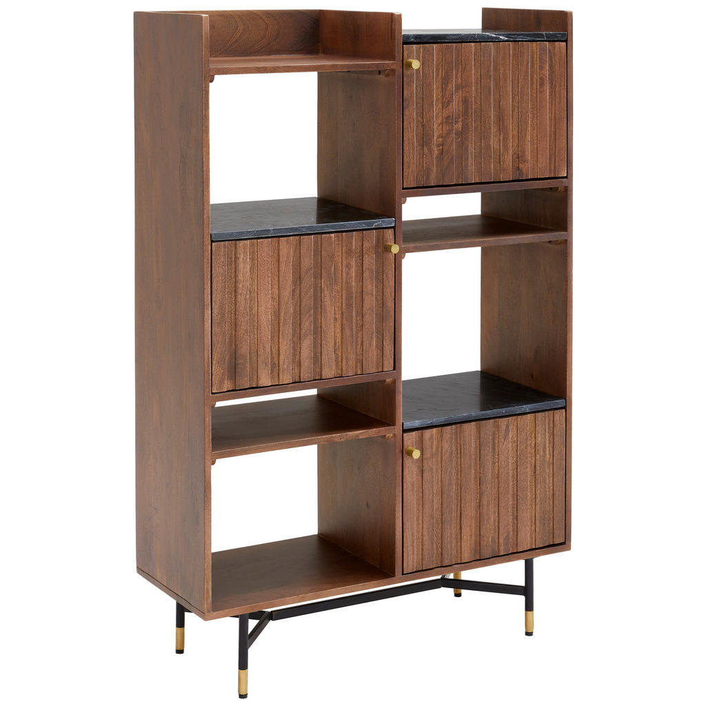 MID.YOU REGÁL, čierna, mosadzná, farba vlašského orecha, mosadz, mangové drevo, 88/136/35 cm.