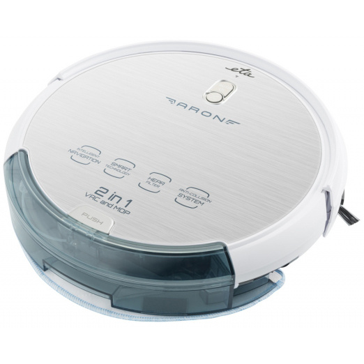 ETA Aron 3512 90000 - Robotický vysávač.


	Vysávače a mopy 2 v 1
	Gyroskopická navigácia
	SMART TECHNOLÓGIA - senzor proti pádu zo schodov
	HEPA filter
	Automatický návrat do nabíjacej stanice (po skončení upratovania alebo pri vybití batérie)
	Až 4 režimy upratovania
	Načasovanie čistenia
	Vhodné na tvrdé podlahy a koberce s výškou vlasu do 1 cm
	Výška vysávača 7,2 cm umožňuje vysávanie aj pod nábytkom
	Prechádza cez prechodové lišty a nerovný povrch do výšky 1,5 cm


Predstavenie robotického vysávača ETA Aron 3512 90000

Robotický vysávač ETA Aron 2 v 1 so smart aplikáciou je praktický pomocník pri upratovaní, ktorý vysáva a vytiera za vás.

Kvalitná Li-Ion batéria s napätím 14,4 V poskytuje energiu až na 120 minút prevádzky, počas ktorej sa vysávač zbaví nečistôt na podlahe bez toho, aby potreboval vašu asistenciu alebo dohľad.



Vynikajúca navigácia v priestore

Gyroskopická navigácia zabezpečuje robotickému vysávaču vynikajúcu orientáciu v priestore, umožňuje zvoliť optimálnu trasu a pomáha čo najefektívnejšiemu upratovaniu.

Vďaka 12 snímačom pohybu sa ľahko rozhodne , kam má ísť, a pred schodmi urobí elegantnú otočku.

Funkcia mopovania si poradí aj s nahromadenými nečistotami, ktoré odolávajú bežným vysávačom.



Vaše objednávky sú splnené vopred

Vyberte si z dvoch úrovní sacieho výkonu ( štandardná a maximálna) alebo sa spoľahnite na jeden zo štyroch režimov upratovania:


	SMART - automatické čistenie
	CLASSIC - normálne čistenie
	SPOT - lokálne čistenie
	EDGE - čistenie pozdĺž stien (k dispozícii len s ETA SMART)


Priestor, ktorý nechcete upratovať , ľahko označíte pomocou virtuálnej steny, ktorá funguje na princípe infračerveného lúča.



Inteligentná aplikácia pre bezproblémové čistenie

Aplikácia ETA SMART nie je nevyhnutná na ovládanie vysávača ETA Aron, ale rozširuje niektoré jeho funkcie a režimy upratovania.

Inteligentná aplikácia ETA SMART vám umožní:


	Jednoducho nastaviť režim upratovania.
	Naplánovať upratovanie na konkrétny čas a deň.
	Elektronické ovládanie intenzity mopovania (3 úrovne).
	Nastavenie sacieho výkonu (2 úrovne).
	Diaľkové ovládanie mimo vašej domácnosti.
	Sledovanie činnosti vysávača a stavu nabitia