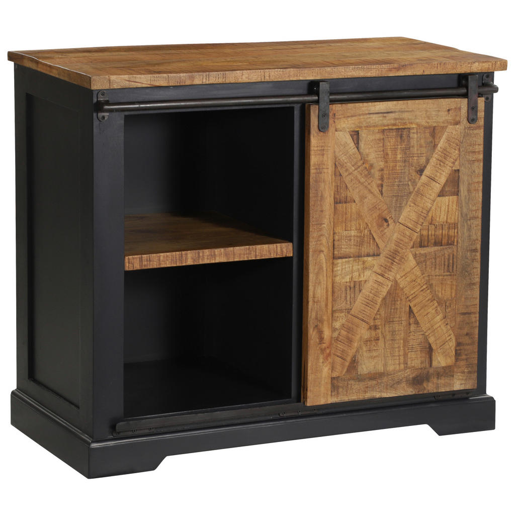 MID.YOU ŠIROKÁ KOMODA, mangové drevo, sivá, prírodná farba, čierna, 100/85/45 cm.