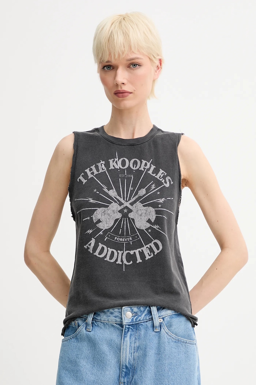 Bavlnený top The Kooples čierna farba, FDEB30002K.
