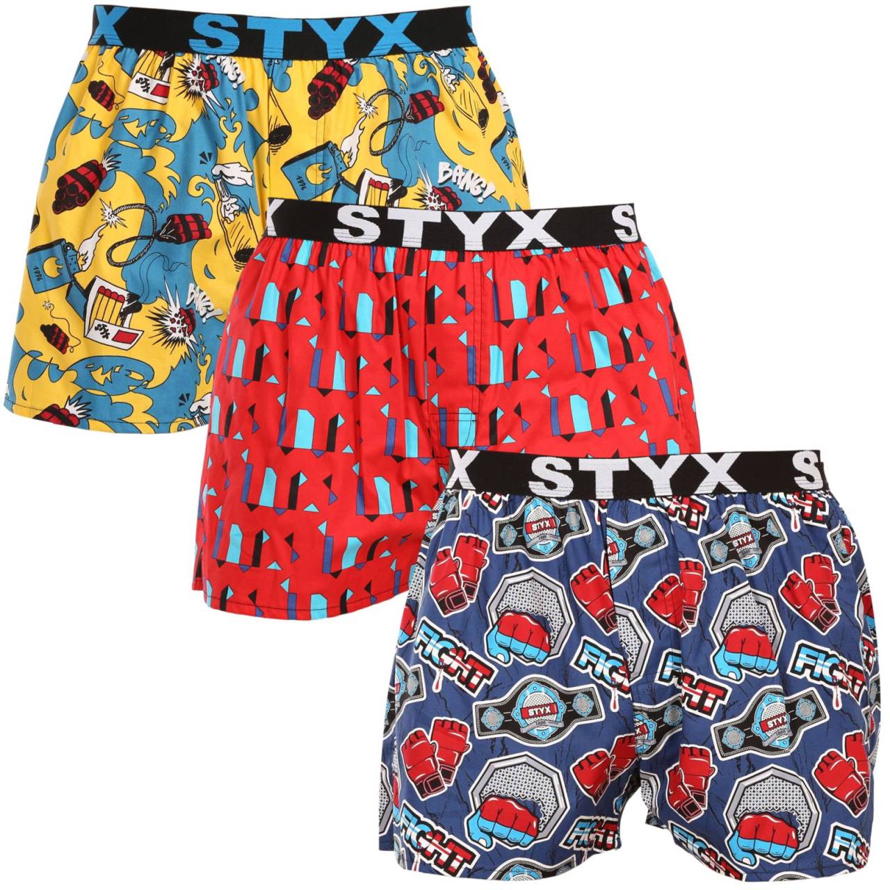 3PACK pánske trenky Styx art športová guma viacfarebné (3B15690) L, trenírky.
Hľadáte šortky, ktoré v sebe spájajú pohodlie, originalitu a kvalitné spracovanie?
Kvalitný materiál pre maximálne pohodlie
Šortky Styx sú vyrobené zo 100 % bavlny, čo znamená, že sú priedušné, ľahké a príjemné na dotyk.
Štýlový vzhľad a funkčný strih
Vďaka voľnejšiemu strihu vám šortky poskytujú maximálnu voľnosť pohybu, čo oceníte nielen počas dňa, ale aj pri športových aktivitách.
Prečo si šortky Styx zamilujete?

100% bavlna pre skvelý komfort: Priedušný a príjemný materiál.
Česká kvalita: Šortky sú kompletne vyrobené v ČR.
Voľný strih pre maximálne pohodlie: Ideálne na každodenné nosenie a relaxáciu.
Štýlové vzory: Žiadna nuda v šuplíku, ale poriadna dávka originality a štýlu.

Česká značka Styx ponúka zábavu a prvotriednu kvalitu
Spodnú bielizeň Styx si obľúbia najmä tí, pre ktorých je dôležitá individualita.
Ako sa o ne starať?
Aby vám šortky vydržali ako nové, odporúčame dodržiavať tieto pokyny.

Pranie: Perte v práčke pri teplote 30 °C, aby si bavlna zachovala svoju mäkkosť.
Sušička: Trenírky nie je vhodné sušiť v sušičke, radšej nechaj uschnúť voľne na vzduchu.
Žehlenie: Trenírky môžeš žehliť na strednú teplotu, aby sa materiál nepoškodil.

Tip: Staňte sa expertom na údržbu spodnej bielizne vďaka tipom v našom článku a doprajte svojim obľúbeným kúskom starostlivosť, akú si zaslúžia.