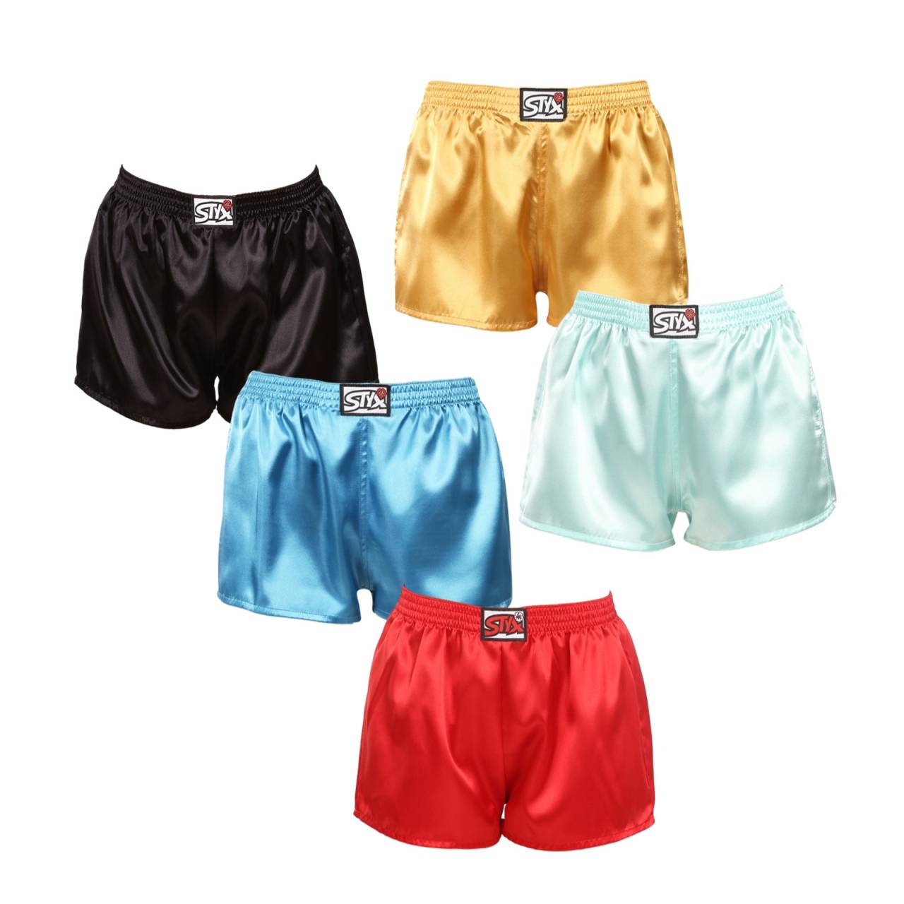 5PACK ženske kratke hlače Styx klasični gumeni saten višebojni (5L0635072) S.
Priuštite si jedinstven osjećaj luksuza i udobnosti uz ženske satenske gaćice Styx!
Kvalitetan materijal za maksimalnu udobnost
Ženske gaćice Styx izrađene su od udobnog satenskog materijala koji osigurava lakoću, mekoću i blagi učinak hlađenja na koži.
Zavodljiv dizajn i precizna češka izrada
Ženske kratke hlače Styx dizajnirane su u jednostavnom, ali učinkovitom krojukoji će vam pružiti apsolutnu slobodu kretanja.
Zašto ćete voljeti ove Styx satenske gaćice?

Luksuzni satenski materijal: Mekan, lagan i ugodno hladan na koži.
Moderan dizajn: Za elegantan i samouvjeren izgled.
Udobno pristajanje: Idealno za spavanje, nošenje kod kuće ili slobodne aktivnosti.
Klasična guma sa Styx logotipom: Savršeno pristaje i ne pritiska.
Proizvedeno u Češkoj Republici: Precizna obrada i jamstvo kvalitete

Donje rublje Styx jedno je od najpopularnijih
Češki brend Styx među kupcima je poznat ponajviše po kratkim hlačama sa svježim uzorcima upečatljivih boja.
Kako njegovati svoje Styx kratke hlače?
Kako biste svoje omiljene satenske gaćice dugo održali u izvrsnom stanju, preporučujemo da slijedite ove savjete:

Pranje: Preporučujemo pranje na 30°C kako bi kratke hlače zadržale svoj suptilni sjaj i mekoću.
Sušenje: Ne preporučujemo sušenje u sušilici kako biste izbjegli oštećenje vlakana.
peglanje: Ako je potrebno, kratke hlače možete glačati na laganoj vatri.

Savjet: Vaše omiljeno donje rublje zaslužuje nježan tretman.