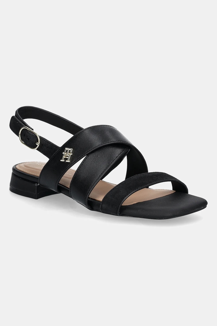 Kožené sandále Tommy Hilfiger LEATHER & SUEDE FLAT SANDAL.