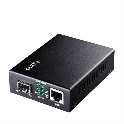 Cudy 10/100/1000M SFP Slot to 10/100/1000M PoE+ Port, IEEE 802.3at/af.

- 1x 1.25 Gbps dual SC fiber port
- 1x 10M / 100M / 1000M RJ45 connector
- PoE capability 30W  IEEE 802.3at/af
- 1x SFP
- Supports full duplex and half duplex
- 2Mbit RAM for data buffer
- Supports jumbo frame size 9 KB