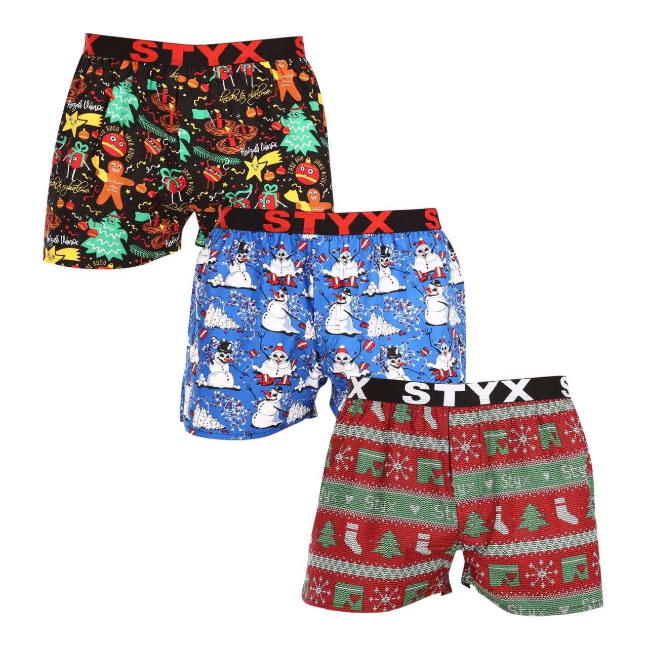 3PACK Herenboxershort Styx art sport rubber veelkleurig (3B16814) S.
Op zoek naar shorts die comfort, originaliteit en vakmanschap combineren?
Kwaliteitsmateriaal voor maximaal comfort
Styx shorts zijn gemaakt van 100% katoen, wat betekent dat ze ademend, licht en comfortabel aanvoelen.
Stijlvolle look en functionele snit
Dankzij de lossere snit geeft de short je maximale bewegingsvrijheid, die je niet alleen overdag, maar ook tijdens het sporten zult waarderen.
Waarom hou je van Styx shorts?

100% katoen voor veel comfort: Ademend en comfortabel materiaal.
Tsjechische kwaliteit: De shorts worden volledig gemaakt in Tsjechië.
Losse pasvorm voor maximaal comfort: Ideaal voor dagelijks gebruik en ontspanning.
Stijlvolle ontwerpen: Geen saaie lade, maar een goede dosis originaliteit en stijl.

Het Tsjechische merk Styx biedt plezier en topkwaliteit
Styx ondergoed zal vooral populair zijn bij mensen voor wie individualiteit belangrijk is.
Hoe zorg je voor ze?
Om ervoor te zorgen dat je shorts zo lang als nieuw meegaan, raden we je aan deze richtlijnen te volgen.

Wasgoed: Machinewas op 30 °C om de zachtheid van het katoen te behouden.
Droger: Het is niet aan te raden om de shorts in de droger te drogen, laat ze liever vrij aan de lucht drogen.
Strijken: Je kunt de shorts op middelhoog vuur strijken om schade aan het materiaal te voorkomen.

Tip: Word een expert in lingerieonderhoud met het advies in ons artikel en geef je favoriete lingerie de zorg die ze verdient.