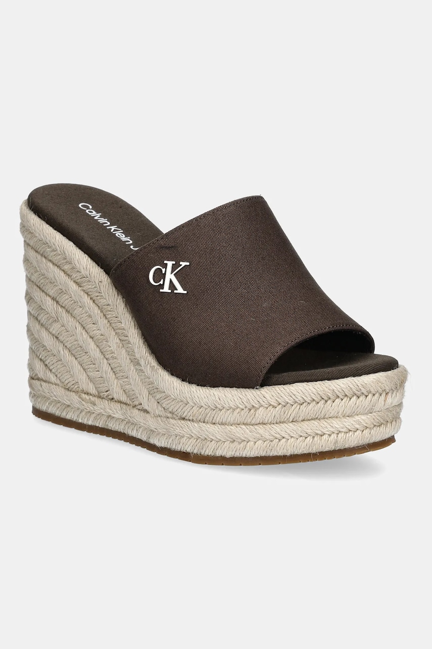Šľapky Calvin Klein Jeans WEDGE ROPE SLIDE MG dámske, hnedá farba, na kline, YW0YW01699.