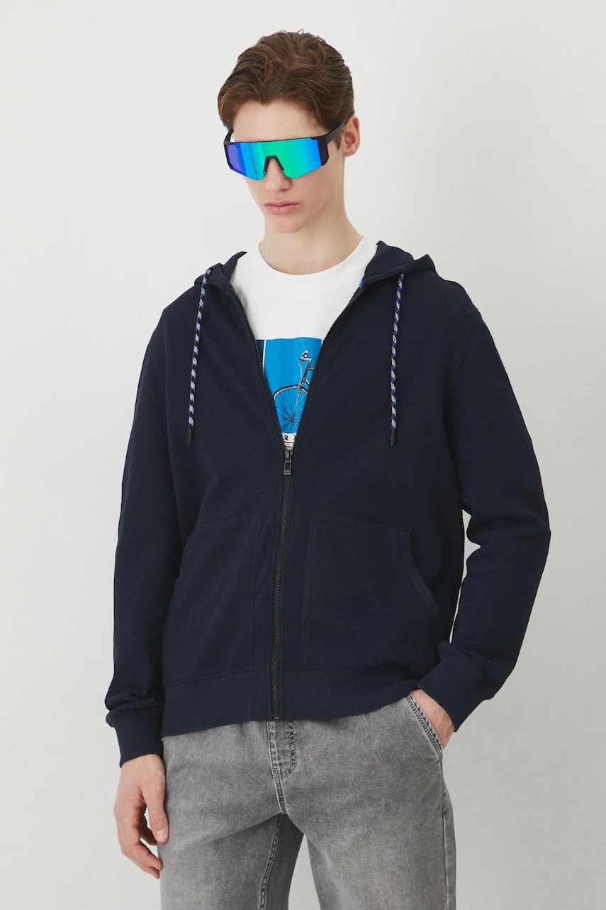 Mikina Medicine pánska, tmavomodrá farba, s kapucňou, jednofarebná.