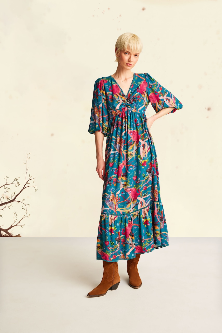 Šaty Medicine zelená farba, maxi, áčkový strih.