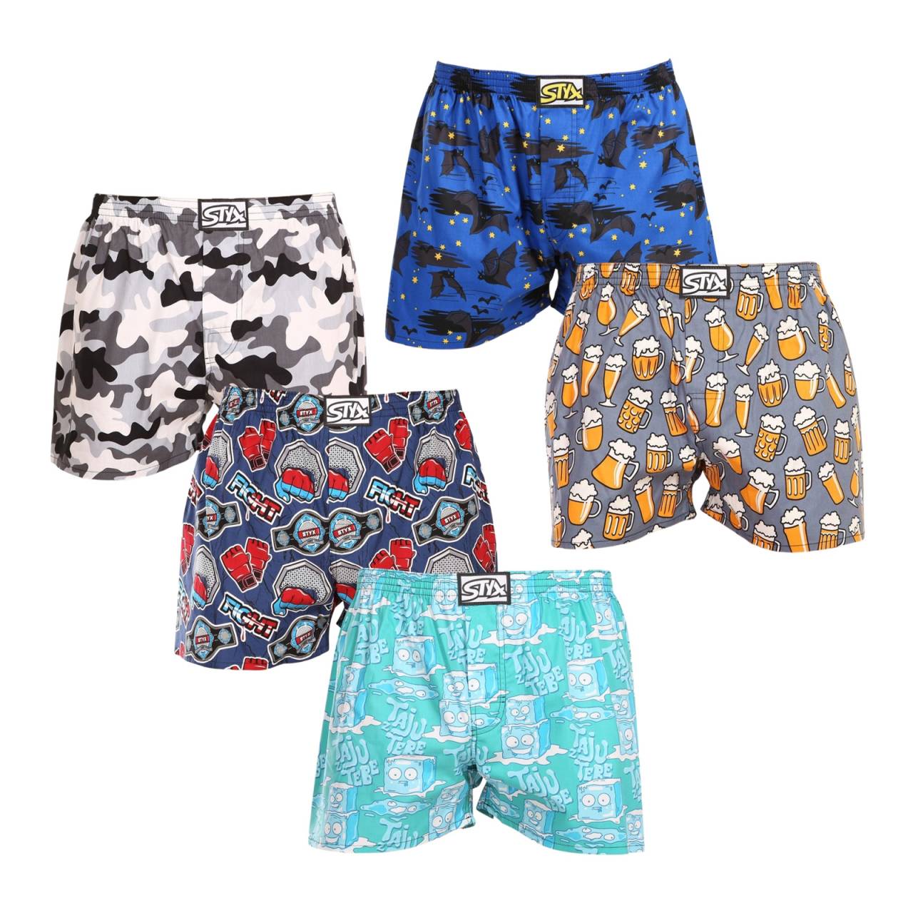 5PACK pánske trenky Styx art klasická guma viacfarebné (5A1377679) L, trenírky.
Doprajte si štýl a pohodlie s pánskymi šortkami Styx v pestrých farbách a originálnom dizajne.
Mäkký materiál pre celodenné pohodlie
Šortky Styx sú vyrobené zo 100 % bavlny, ktorá ponúka mäkkosť a priedušnosť aj pri celodennom nosení.
Originálny dizajn a pohodlné nosenie
Šortky Styx vnesú do vášho šatníka hravosť a jedinečný štýl vďaka odvážnym farbám a originálnym potlačiam.
Prečo si zaobstarať šortky Styx?

Vyrobené v Českej republike s dôrazom na kvalitu a precíznosť.


Materiál zo 100 % bavlny pre mäkkosť a pohodlie.


Originálne a zábavné vzory, ktoré vás odlíšia.

Kvalita z Českej republiky, to je spodná bielizeň Styx
Spodná bielizeň Styx sa kompletne vyrába v Českej republike.
Ako sa starať o šortky Styx
Ak chcete zachovať kvalitu a pohodlie svojich šortiek, postupujte podľa týchto pokynov:

Pranie: Perte pri maximálnej teplote 30 °C, aby ste zachovali intenzívne farby a mäkkosť bavlny.


Sušenie: Neodporúčame sušenie v bubnovej sušičke, radšej ich nechajte voľne uschnúť na vzduchu.


Žehlenie: Šortky môžete žehliť pri nízkej teplote, aby mali hladký vzhľad.

Tip: Staňte sa expertom na údržbu spodnej bielizne vďaka tipom v našom článku a doprajte svojim obľúbeným kúskom starostlivosť, akú si zaslúžia.