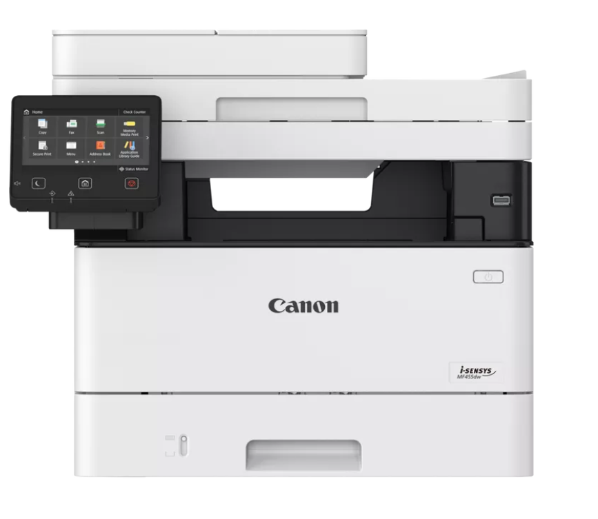 Canon i-SENSYS MF455dw 5161C006 laserová multifunkcia.
Zvýšte produktivitu svojej firmy pomocou rýchlych a efektívnych multifunkčných čiernobielych laserových zariadení, ktoré sú vybavené natívnym pripojením ku cloudu.
Pripojenie ku cloudu
Tlačte alebo skenujte z cloudu pomocou integrovaného pripojenia jedným dotykom k službám cloudového úložiska, ako sú Disk Google, Dropbox a OneDrive.
Mobilná tlač
Tlačte pohodlne dokumenty zo svojho smartfónu alebo tabletu pomocou aplikácie Canon PRINT Business alebo pomocou technológie AirPrint (iOS) či Mopria (Android).
Spoľahlivé zabezpečenie
Chráňte svoje dokumenty pomocou funkcie zabezpečenia PIN kódom, ktorá obmedzuje prístup k dôverným tlačeným dokumentom, a zabráňte hackerským útokom alebo vírusovým hrozbám pomocou funkcie overovania systému pri spustení.
Vynikajúca efektivita
Mimoriadne vysoké rýchlosti tlače, obojstranné jednopriechodové skenovanie a obojstranná tlač, ktoré sú súčasťou štandardnej výbavy, zaisťujú maximálnu produktivitu.
Prispôsobené pracovné postupy
Automatizujte každodenné úlohy, ako sú tlač uložených formulárov, skenovanie do e-mailu a kopírovanie dokumentov pomocou tlačidiel na obrazovke a knižnice aplikácií od spoločnosti Canon.
Typ: čiernobiele laserové multifunkčné zariadenie
Vlastnosti: tlač, kopírovanie, skenovanie a fax
TLAČIAREŇ
Technológia tlače: čiernobiela tlač laserovým lúčom
Maximálne rozlíšenie tlače: až 1200×1200dpi
Rýchlosť tlače:
* jednostranne: až 38 str./min (A4), až 63,1 str./min (A5 na šírku)
* obojstranne: až 31,9 obr./min (A4)
Doba zahrievania: cca 14 sekúnd alebo menej od zapnutia
Doba vytlačenia prvého výtlačku: cca 5,5 sekundy alebo menej
Jazyky tlačiarne: UFRII, PCL 5e2, PCL6, Adobe® PostScript3
Písma: 45 písiem PCL, 136 postscriptových písiem
Okraje tlače:
* 5mm hore, dole, vľavo a vpravo
* 10mm hore, dole, vľavo a vpravo (obálky)
Režim úspory tonera: Áno
KOPÍRKA
Rýchlosť kopírovania:
* jednostranne (A4): až 38 str./min
* obojstranne (A4): až 30,3 obr./min
Doba vytlačenia prvej kópie (FCOT): ADF (A4) - cca 6,6 s alebo menej; zo skla (A4) - cca 6,4 s alebo menej
Rozlíšenie kopírovania: až 600×600dpi
Režimy kopírovania: text, text/fotografie (predvolené), text/fotografie (vysoká kvalita), fotografie
Obojstranné kopírovanie: obojstranné na obojstranné (automatické)
Viacnásobné kopírovanie: až 999 kópií
Zmenšenie/zväčšenie: 25% až 400% v krokoch po 1%
Ďalšie funkcie: zmazanie rámu, kompletovanie, 2 na 1, 4 na 1, kopírovanie preukazu totožnosti
SKENER
Typ: farebne
Rozlíšenie skenovania:
* optické: až 600×600dpi
* rozšírené: až 9600×9600dpi
Rýchlosť skenovania:
* jednostranne čiernobielo: 38 obr./min (300×600dpi)
* jednostranne farebne: 13 obr./min (300×600dpi)
* obojstranne čiernobielo: 70 obr./min (300×600dpi)
* obojstranne farebne: 26 obr./min (300×600dpi)
Farebná hĺbka skenovania: 24 bitov / 24 bitov (vstup/výstup)
Stupne šedej: 256 úrovní
Kompatibilita: TWAIN, WIA, ICA
Maximálna šírka skenovanej oblasti: 216mm
Skenovanie do e-mailu: TIFF/JPEG/PDF/kompaktný formát PDF/prehľadávateľný formát PDF
FAX
Rýchlosť modemu: 33,6kb/s (až 3s/stranu)
Režim prijímača: iba fax, automatické prepínanie fax/telefón, režim záznamníka, manuálny
Rozlíšenie faxu:
* štandardné: 200×100dpi
* jemné: 200×200dpi
* veľmi jemné: 200×400dpi
* ultra jemné: 400×400dpi
Pamäť faxu: až 512 strán
Rýchle voľby: až 281 volieb
Skupinové voľby/príjemcovia: maximálne 299 predvolieb/maximálne 299 príjemcov
Sekvenčné vysielanie: maximálne 310 príjemcov
Zálohovanie pamäte: trvalá záloha pamäte faxu (zálohovanie pomocou pamäte Flash)
Obojstranné faxovanie: Áno (odosielanie a prijímanie)
Ďalšie funkcie: meno odosielateľa (TTI), priame odosielanie, hlásenie o vysielaní, sekvenčné vysielanie
MANIPULÁCIA S MÉDIAMI
Typ skenera: sklo skenera, obojstranný automatický podávač dokumentov - DADF (jednopriechodový)
Vkladanie papiera (štandardné):
* zásobník na 250 listov
* viacúčelový zásobník s kapacitou 100 listov
* automatický podávač dokumentov na 50 listov
Vkladanie papiera (voliteľné): zásobník na 550 listov
Výstup papiera: 150 listov
Typy médií: bežný papier, recyklovaný papier, hrubý papier, tenký papier, štítok, pohľadnice, obálka
Veľkosti médií: A4, A5, A5 (na šírku), A6, B5, Legal, Letter, Executive, Statement, OFFICIO, B-OFFICIO, M-OFFICIO, GLTR, GLGL, Foolscap, 16K...

VŠEOBECNÉ
Podporované operačné systémy: Windows; macOS; Linux
Rozhranie: USB 2.0 Hi-Speed, 10BASE-T/100BASE-TX/1000Base-T, Wi-Fi – 802.11b/g/n, bezdrôtové priame pripojenie
Pracovné zaťaženie: maximálne 80000 strán za mesiac
Rýchlosť procesora: 2x 800MHz
Pamäť: 1GB
Displej: farebná dotyková obrazovka LCD s uhlopriečkou 12,7cm
Napájanie: 220 až 240V (±10%), 50/60Hz (±2Hz)
Spotreba energie:
* maximálne cca 1370W
* pohotovostný režim cca 9,4W
* režim spánku cca 0,9W
* typická spotreba elektrickej energie (TEC): 0,33kWh/týždeň (230V)
Hladina hluku: 72,2dB
Náhradné kazety:
* 057 (3100 strán)
* 057H (10000 strán)
Rozmery (ŠxHxV): 453×464×392mm (so zásobníkmi)
Hmotnosť: cca 17,2kg
Záruka: 2 roky 
!