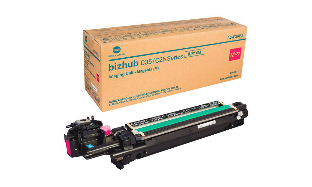 Konica Minolta IUP14M A0WG0EJ purpurová (magenta) originálna valcová jednotka.
Originálna valcová jednotka = záruka priamo od výrobcu tlačiarne
100 % použitie v tlačiarni - bezproblémové fungovanie s vašou tlačiarňou
Použitím originálneho valca predlžujete životnosť tlačiarne
Overená špičková kvalita - originálna tlačová (valcová) kazeta poskytuje mimoriadne výsledky
Trvalé a profesionálne výsledky tlače - dlhodobá udržateľnosť tlače
Produktivita tlače - rovnaká tlač po celú životnosť valca
Maximálna jednoduchá obsluha sa rovná efektívna tlač
Garancia Vašej spokojnosti s použitím našej originálnej valcovej jednotky
Zabezpečujeme bezplatnú recykláciu originálnych náplní

Kód výrobcu: A0WG0EJ