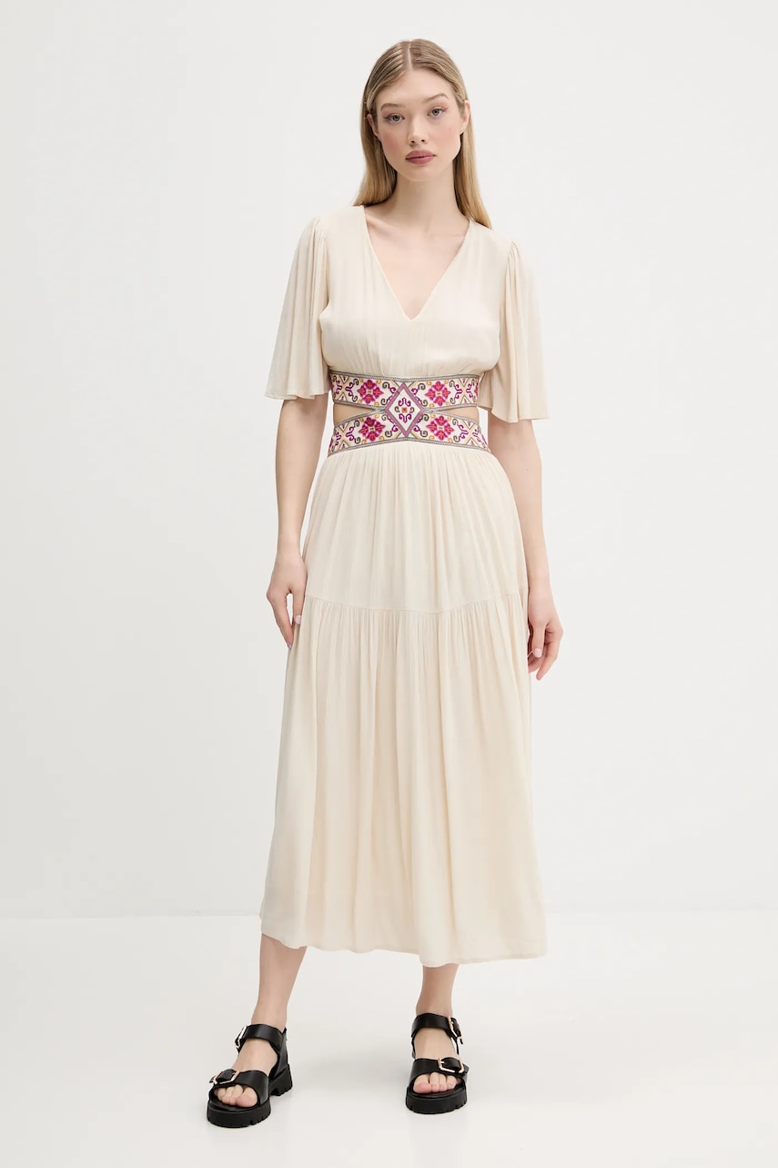 Šaty Desigual ELEMENT béžová farba, maxi, áčkový strih, 25SWVW98.