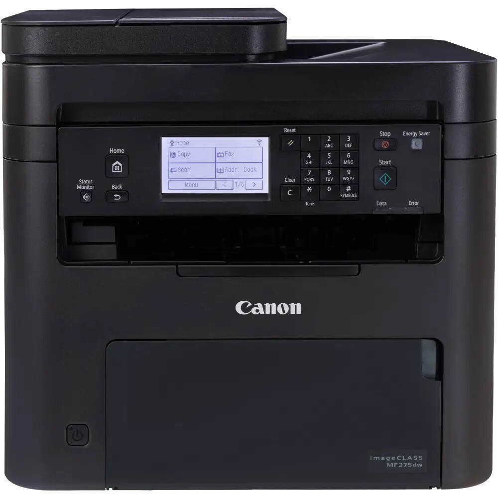 Canon i-SENSYS MF275dw 5621C001 laserová multifunkcia.

*Tlač, kopírovanie, skenovanie a faxovanie
* Šesťriadkový čiernobiely dotykový displej LCD

Formát tlačiarne: A4
Rozlíšenie [DPI]:  Až ekvivalent 2 400 × 600 dpi

Rýchlosť čiernej tlače [str/min]: 

*Jednostranne: až 29 str./min (A4)
*Obojstranne: až 18,5 obr./min (A4)

Tlač prvej strany [sec]: 

*Približne 5,4 sekundy alebo menej (400 dpi)
*Približne 7,1 sekundy alebo menej (600 dpi)

Max.
Pamäť [MB]: 256 MB

Obojstranná tlač:  Automatická
Automatický podávač pre skenovanie:  Automatický podávač dokumentov (ADF)

Kapacita zásobníka [str]: 

Vstup papiera (štandardne):
Zásobník na 150 listov
Viacúčelový zásobník na 1 list
Automatický podávač dokumentov na 35 listov
Maximálna vstupná kapacita papiera: 186 listov

Výstup papiera: 50 listov

Rozhranie:  USB 2.0 Hi-Speed, 10BASE-T/100BASE-TX, bezdrôtové 802.11b/g/n, bezdrôtové priame pripojenie
Tlačové jazyky: UFRII

Skenér: 

Štandardný typ:
Farebne

Rozlíšenie skenovania:
Optické: až 600 × 600 dpi
Rozšírené: až 9 600 × 9 600 dpi

Rýchlosť skenovania:
Plochý skener:
Jednostranne čiernobielo: 2,7 s/str.
Jednostranne farebne: 3,5 sekundy na stranu (300 × 300 dpi)

Automatický podávač dokumentov (ADF):
Jednostranne čiernobielo: 20 obr./min (300 × 600 dpi)
Jednostranne farebne: 15 obr./min (300 × 300 dpi)

Farebná hĺbka skenovania:
24 bitov / 24 bitov (vstup/výstup)

Stupne šedej:
256 úrovní

Kompatibilita:
TWAIN, WIA

Maximálna šírka skenovania:
216 mm

Skenovanie do počítača:
JPEG (iba jedna strana)

Skenovanie do cloudu:
TIFF/JPEG/PDF/PNG

Fax:  33,6 kb/s (až 3 s/stranu)

Spotreba [W]:  Pri tlači: približne 530 W
Spotreba StandBy [W]:  približne 1,0 W
Hlučnosť [dB]:  Pri prevádzke: 69,3 dB alebo menej
Rozmery (Š × H × V):  390 mm × 374 mm × 368 mm
Hmotnosť [kg]:  Pribl.

Podporované operačné systémy: 
Windows® 11 / Windows® 10 / Windows® 8.1 / Server® 2022 / Server® 2019 / Server® 2016 / Server® 2012R2 / Server® 2012
Mac OS X verzia 10.12 a vyššie
Linux

Záruka: 24 mesiacov

 https://www.canon.sk/business/products/office-printers/multifunction/black-and-white/i-sensys-mf270-series/
 
!