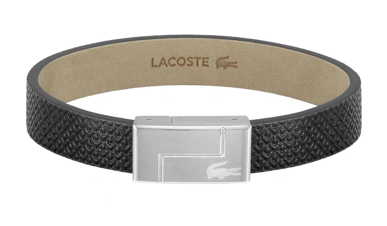 Lacoste Čierny kožený náramok Monogram Leather 2040185 17,5 cm.